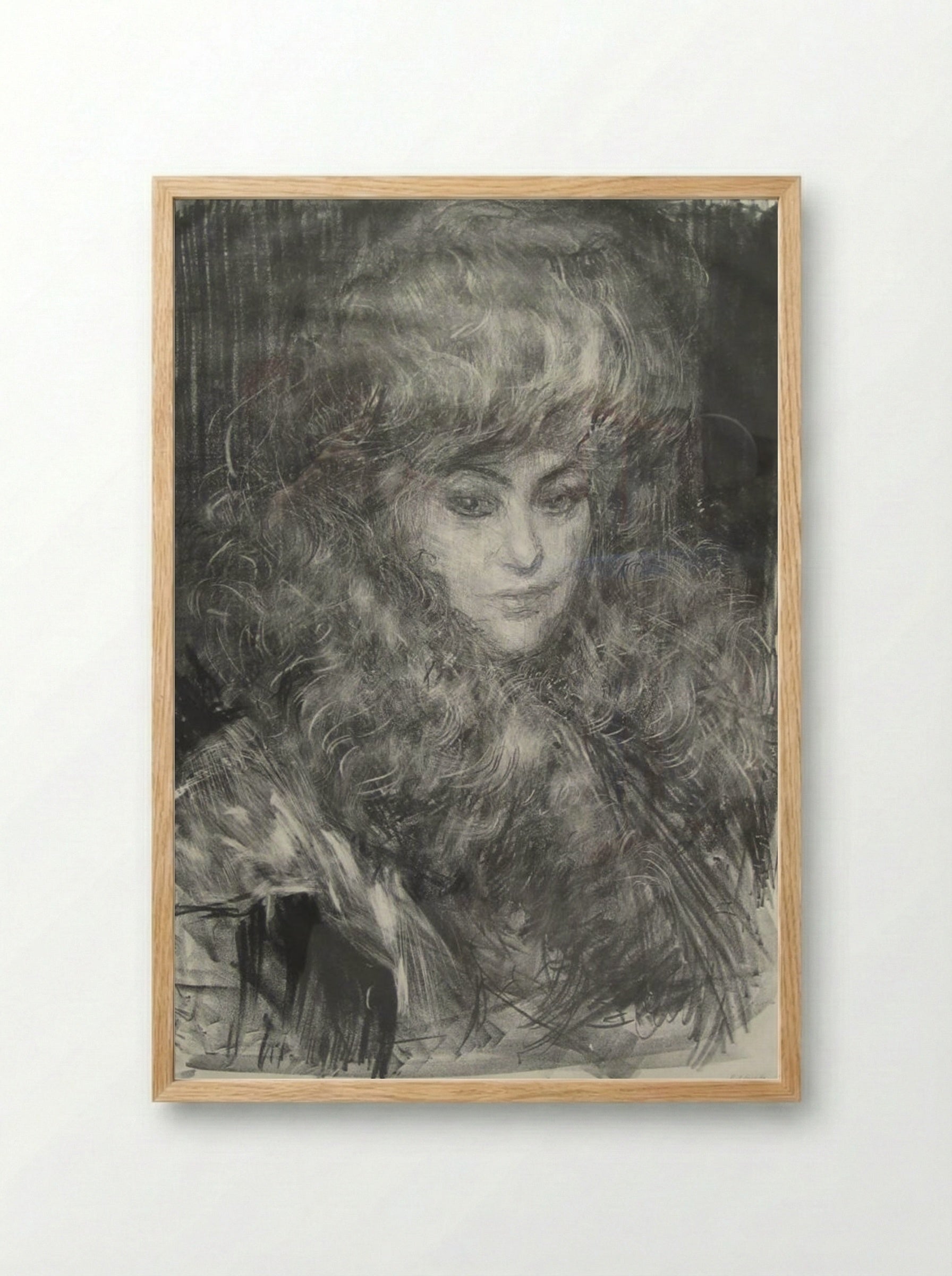 The Boa (Mrs. Milbank) - Albert Belleroche - Framed Print Wood