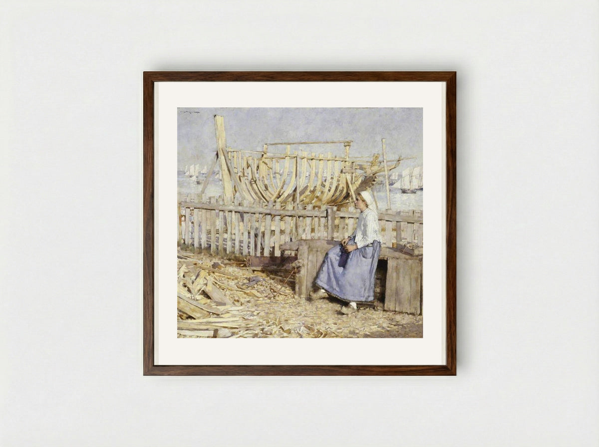 The Boat Builder's Yard, Cancale, Brittany - Henry Herbert La Thangue - Framed Print Dark Wood