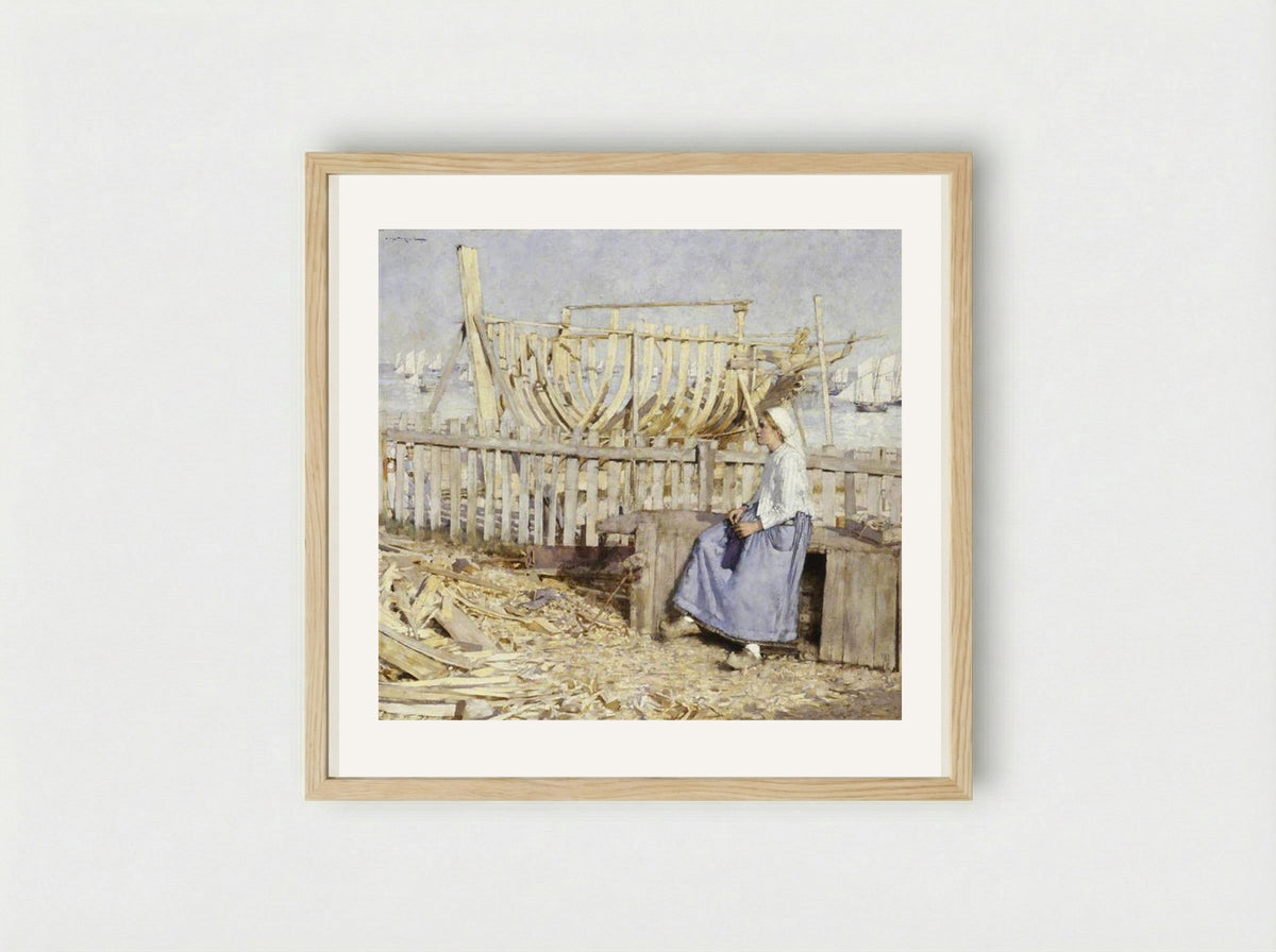 The Boat Builder's Yard, Cancale, Brittany - Henry Herbert La Thangue - Framed Print Wood
