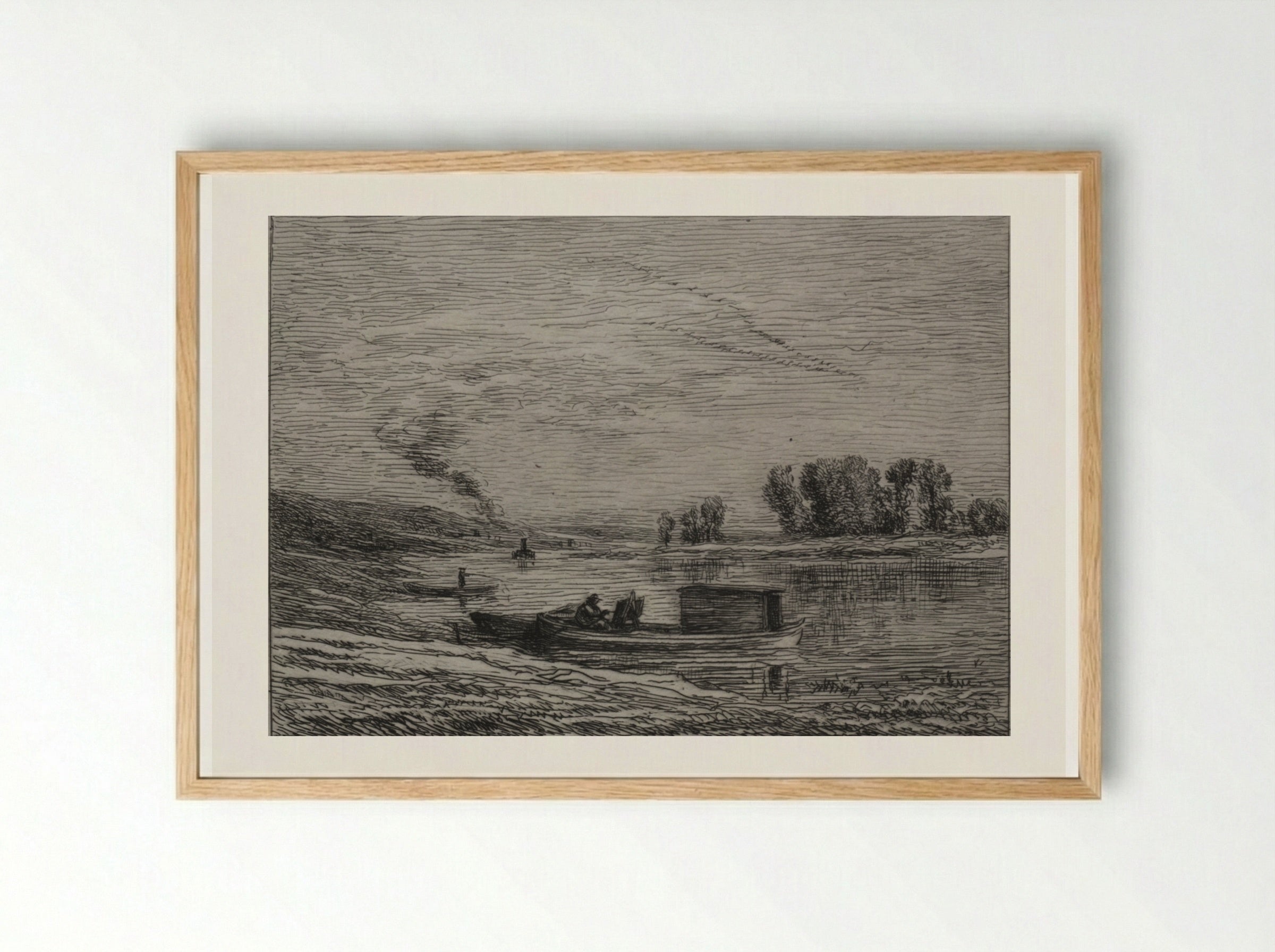 The Boat in Conflans - Charles François Daubigny - Framed Print Wood