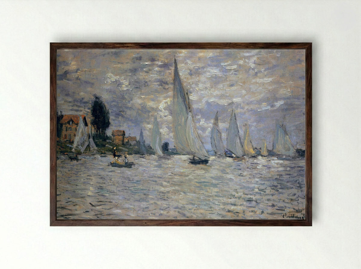The Boats Regatta at Argenteuil - Claude Monet - Framed Print Dark Wood