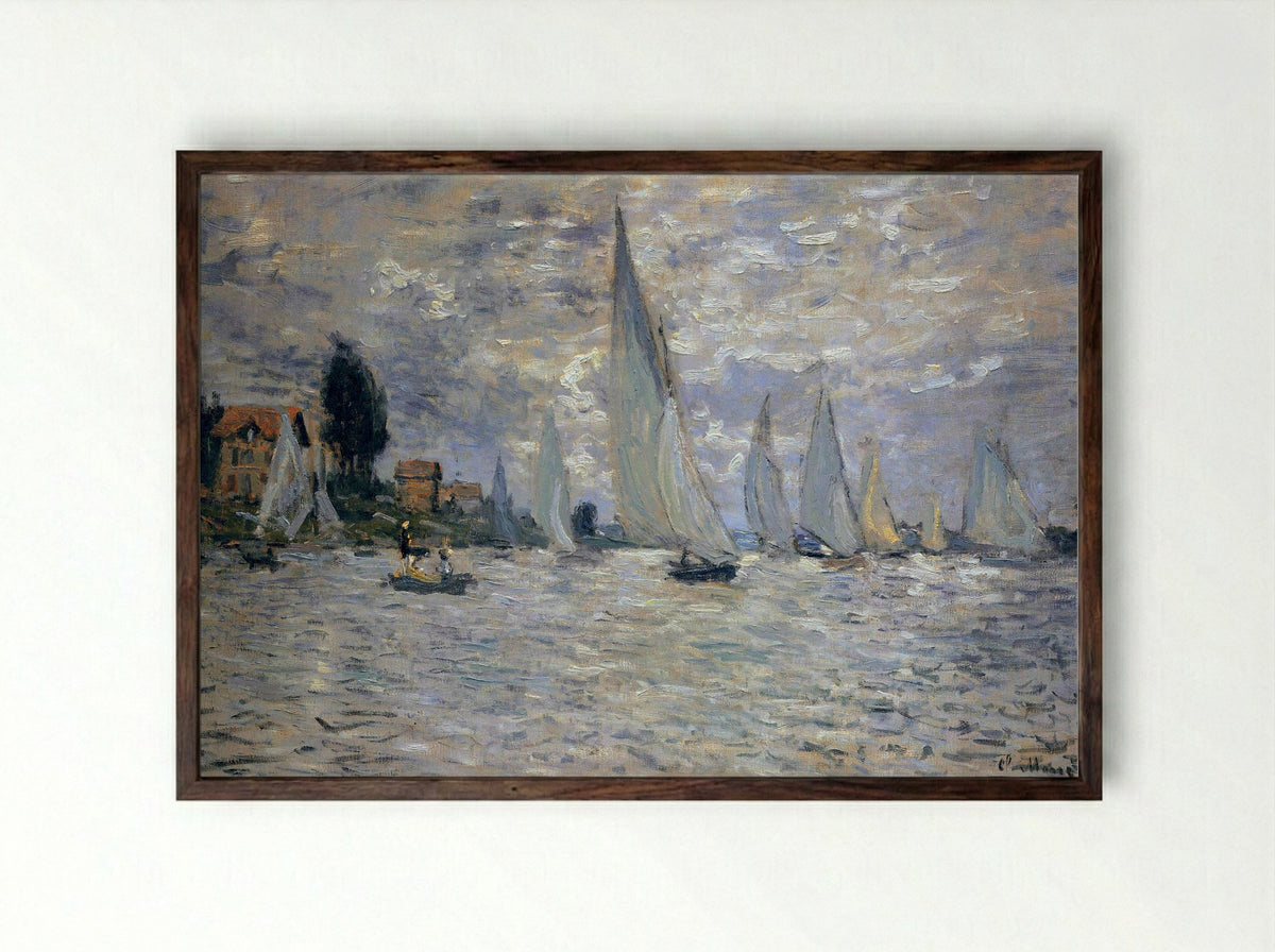 The Boats Regatta at Argenteuil - Claude Monet - Framed Print Dark Wood