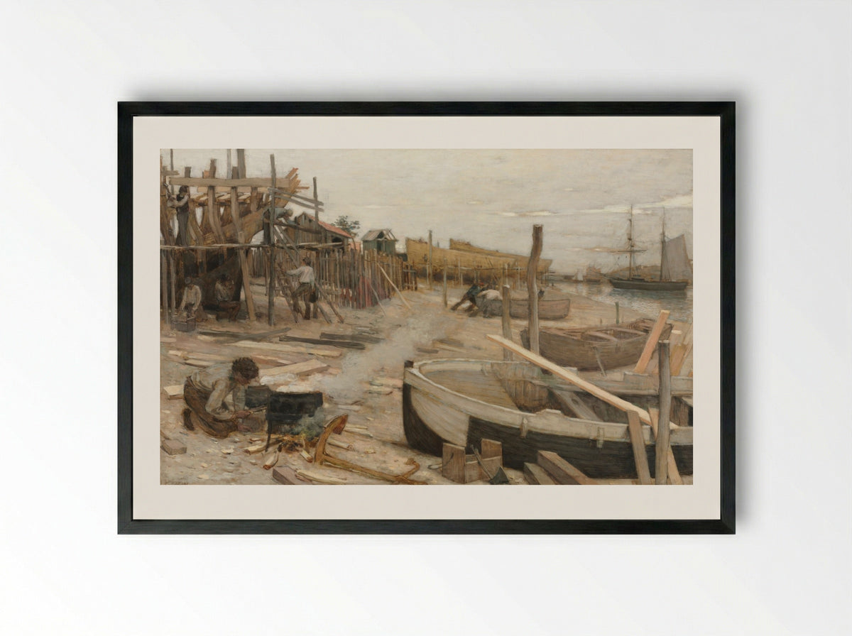 The Boatyard - Jean-Charles Cazin - Framed Print Black