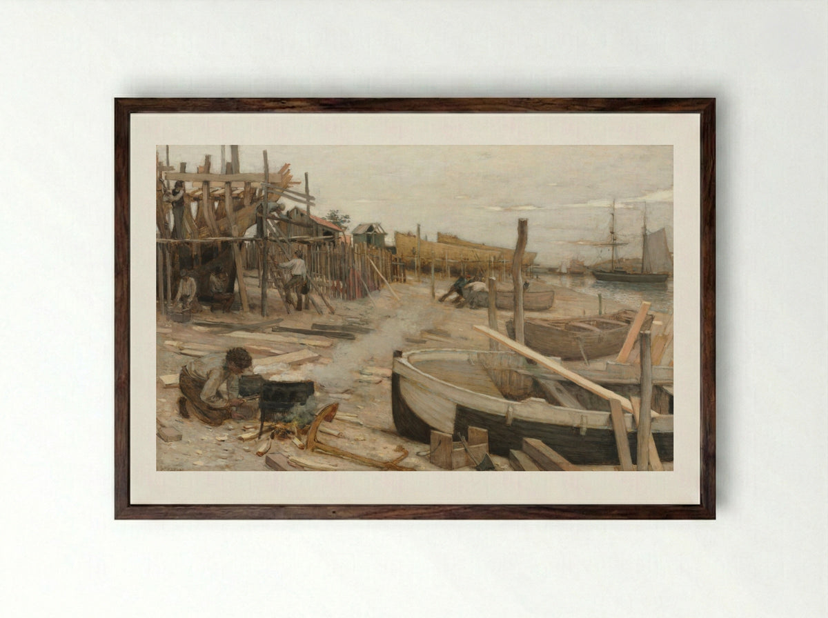 The Boatyard - Jean-Charles Cazin - Framed Print Dark Wood