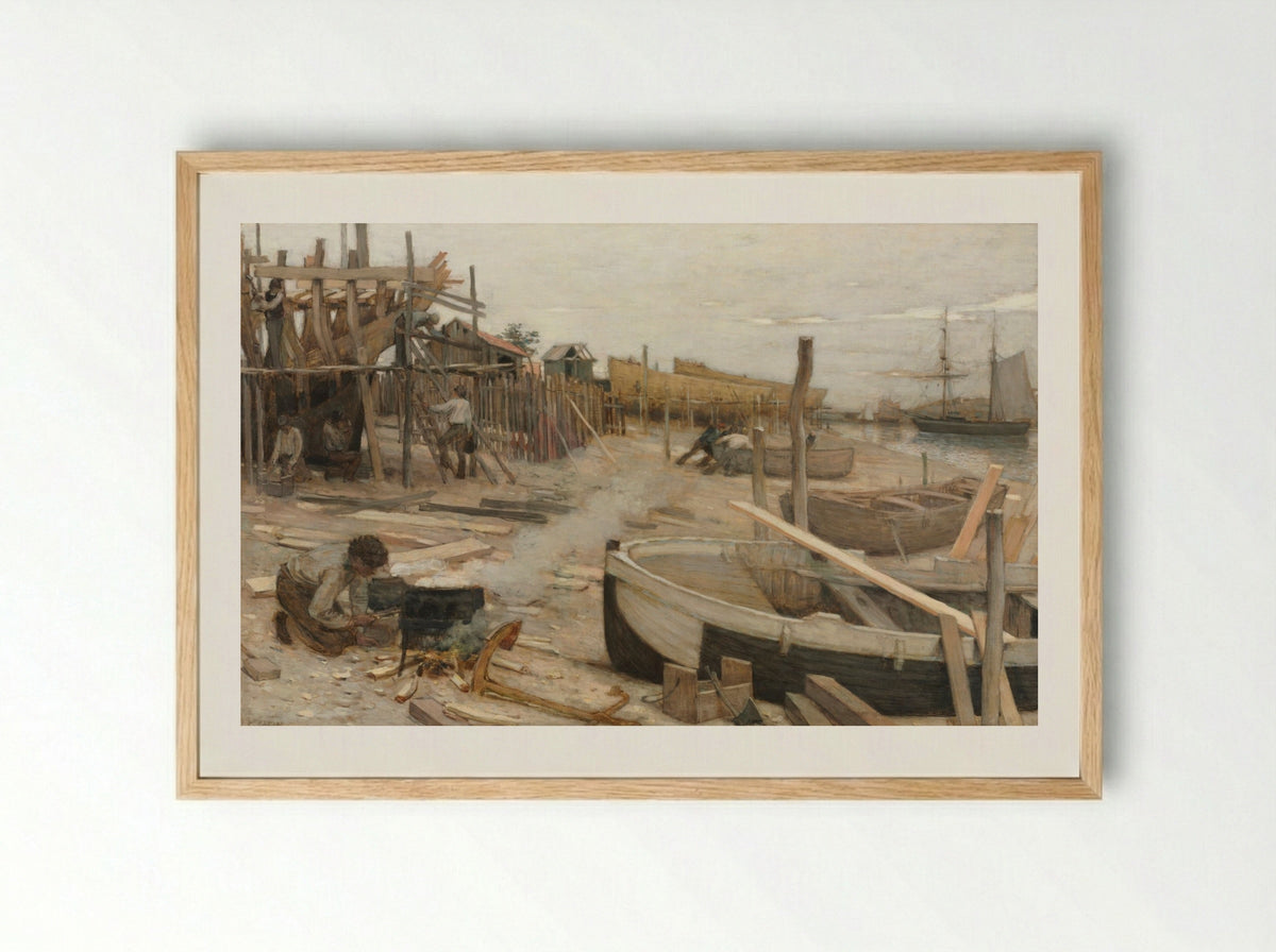 The Boatyard - Jean-Charles Cazin - Framed Print Wood