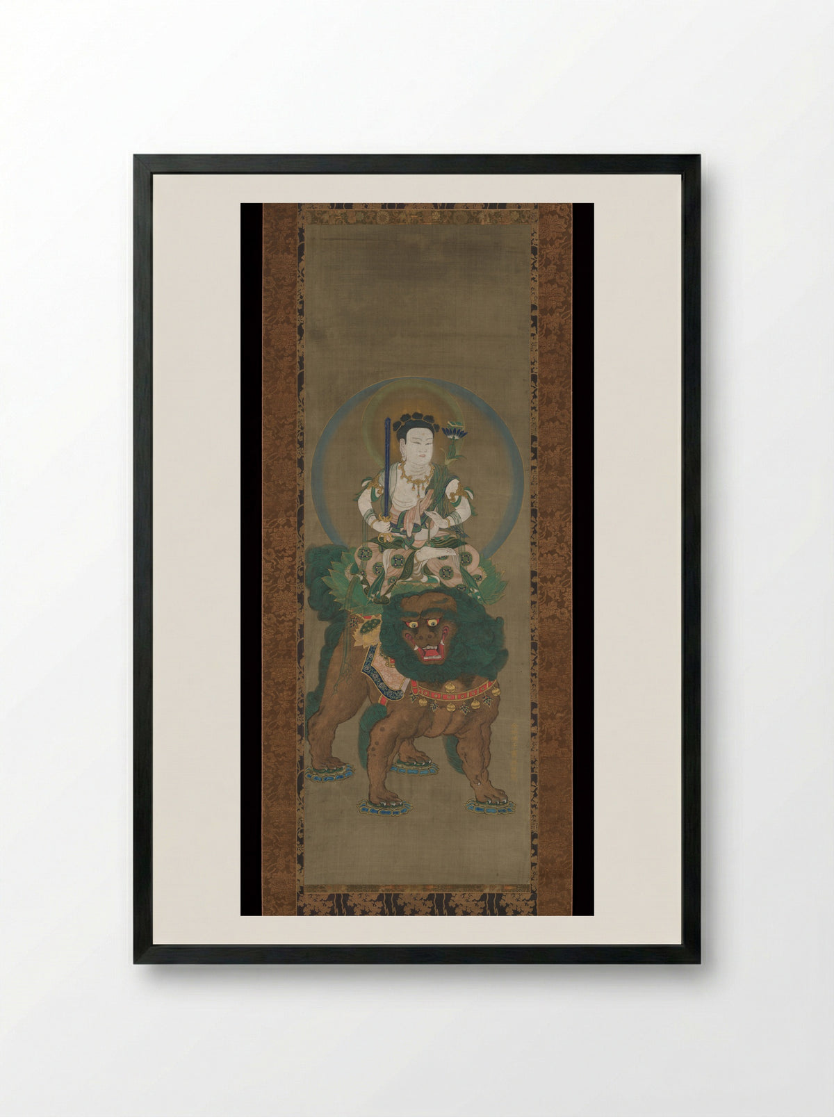 The Bodhisattva Monju (Manjushri) with Five Topknots - Fine Art Print - Framed Print Black
