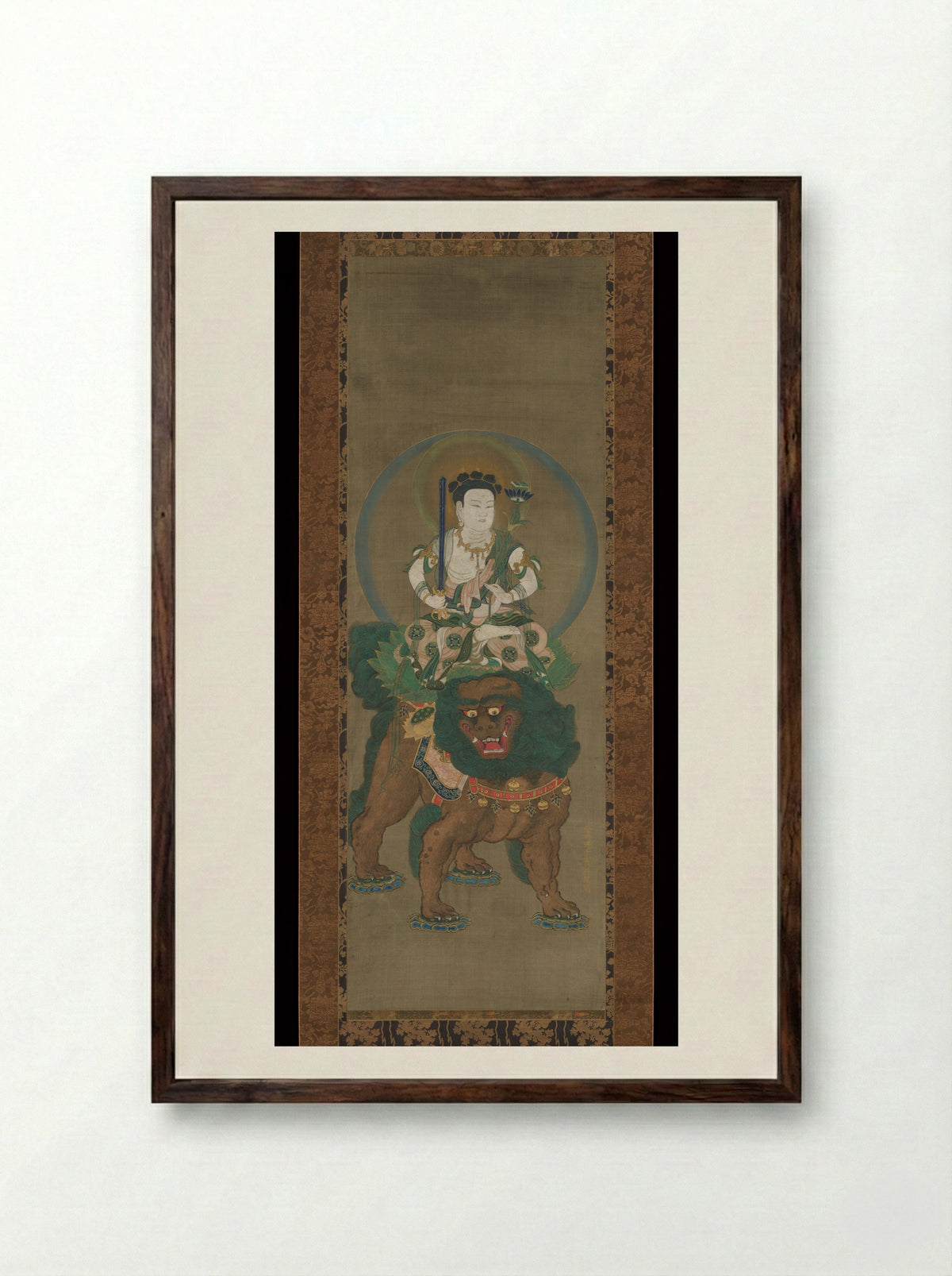 The Bodhisattva Monju (Manjushri) with Five Topknots - Fine Art Print - Framed Print Dark Wood