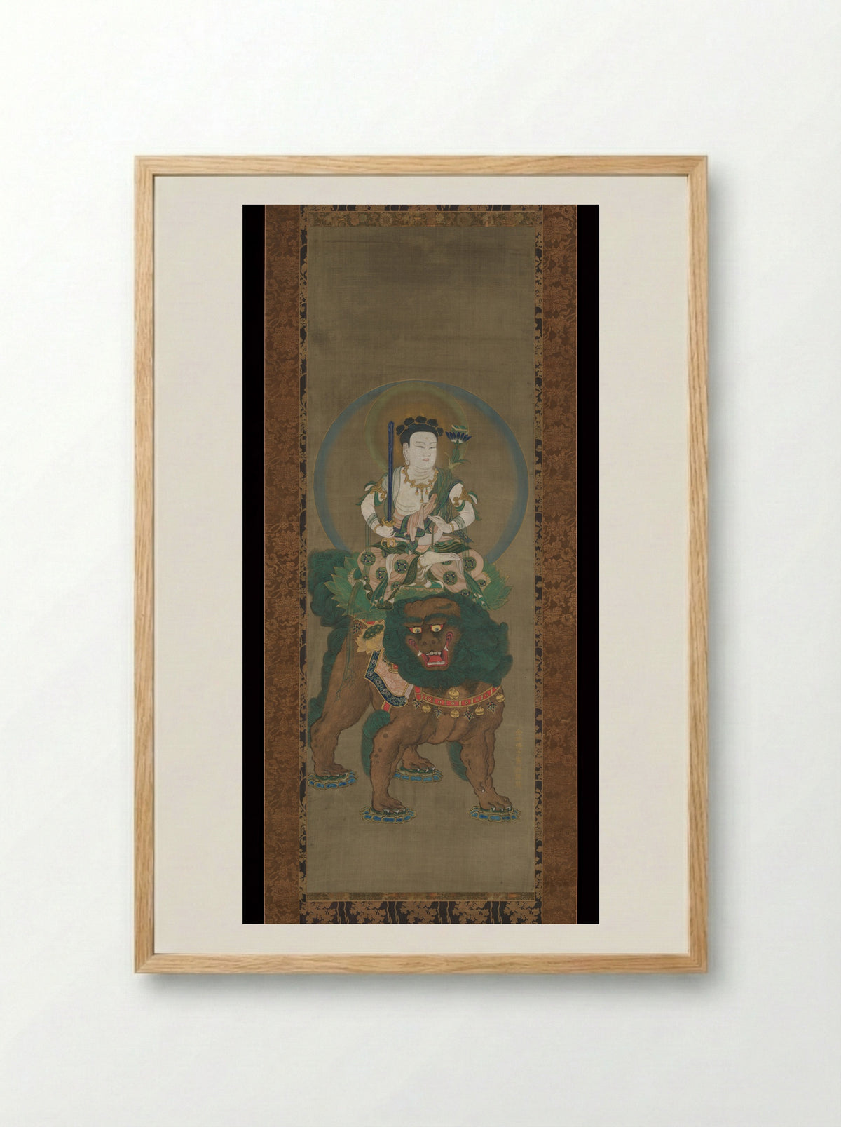 The Bodhisattva Monju (Manjushri) with Five Topknots - Fine Art Print - Framed Print Wood