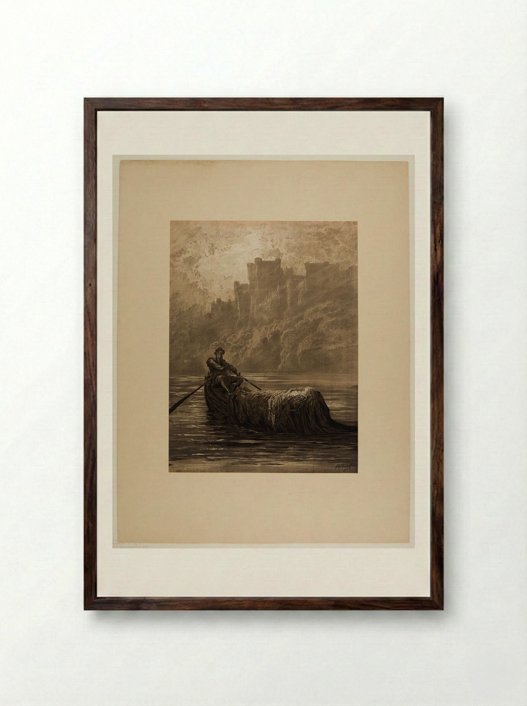 The Body of Elaine on Its Way to King Arthur's Palace - Gustave Doré - Framed Print Dark Wood