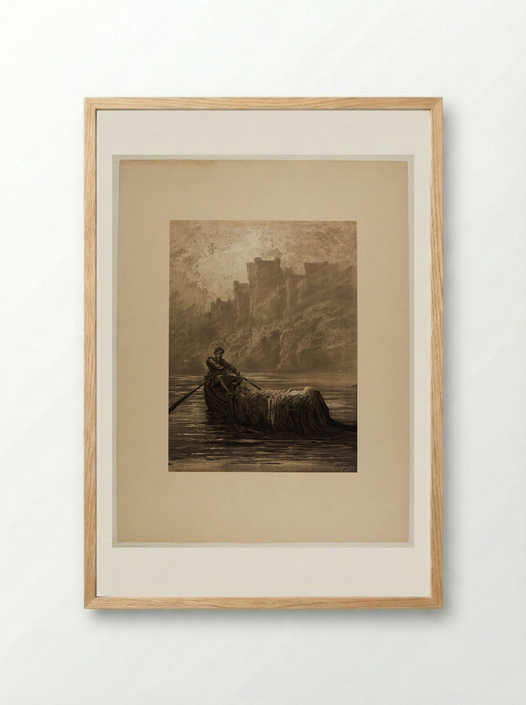 The Body of Elaine on Its Way to King Arthur's Palace - Gustave Doré - Framed Print Wood