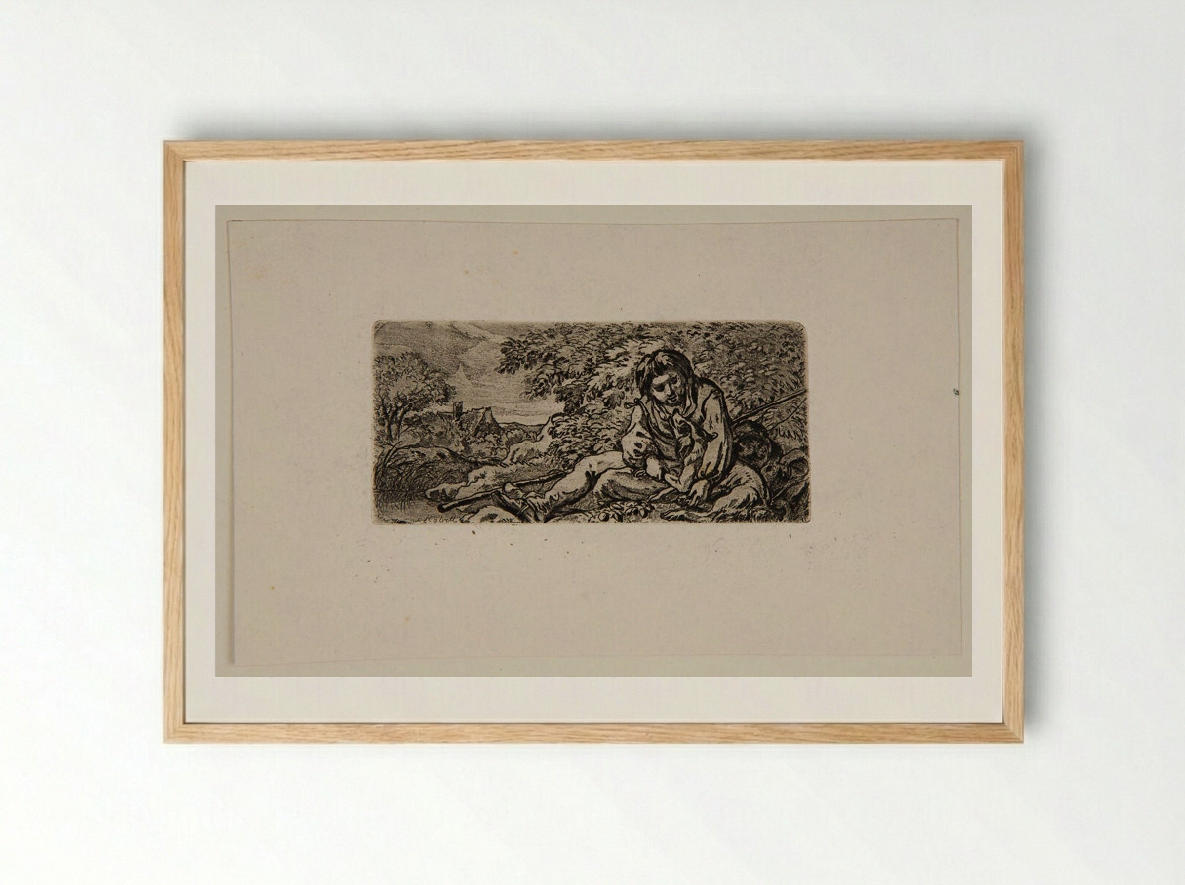 The Boy with His Dog - Ferdinand Kobell - Framed Print Wood