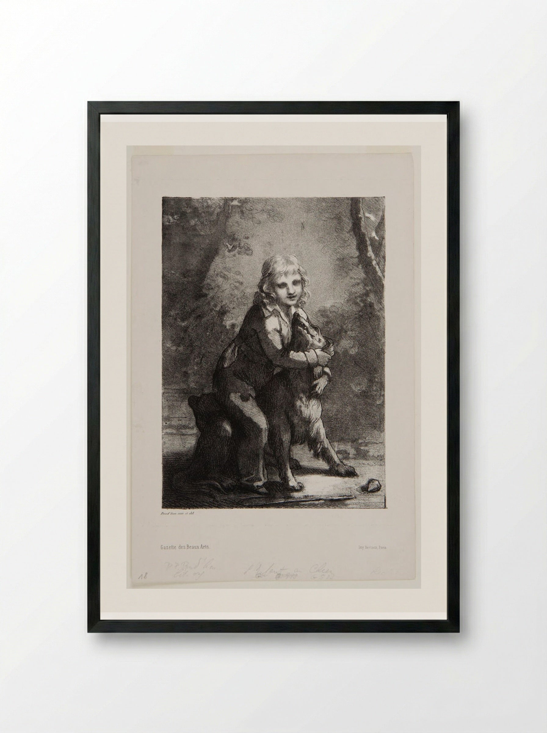 The Boy with the Dog - Pierre-Paul Prud'hon - Framed Print Black