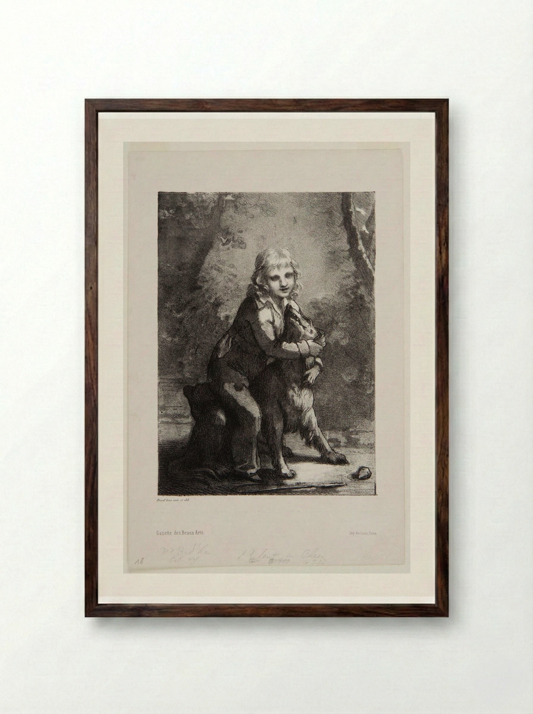 The Boy with the Dog - Pierre-Paul Prud'hon - Framed Print Dark Wood
