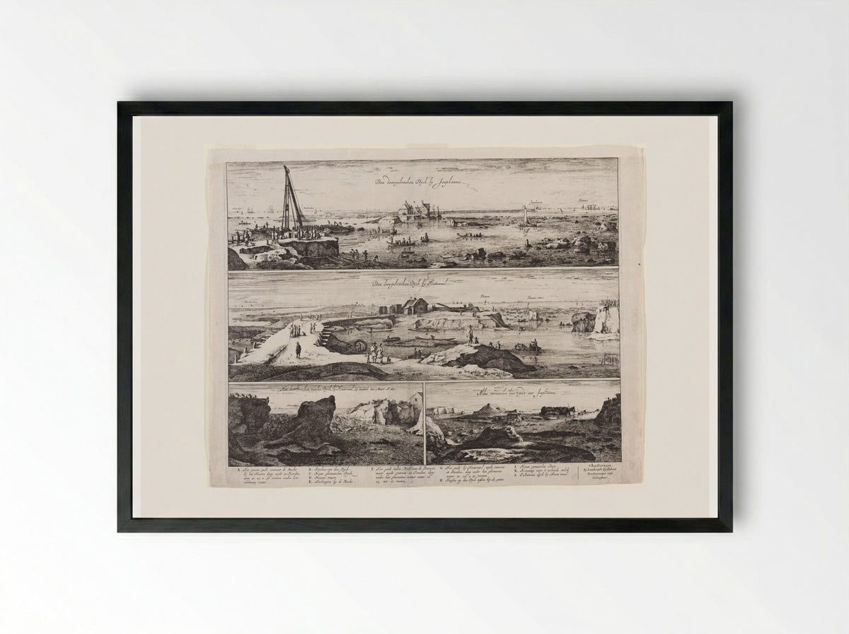 The Breached Dike at Jaap Hannes and Houtewaal - Roelant Roghman - Framed Print Black