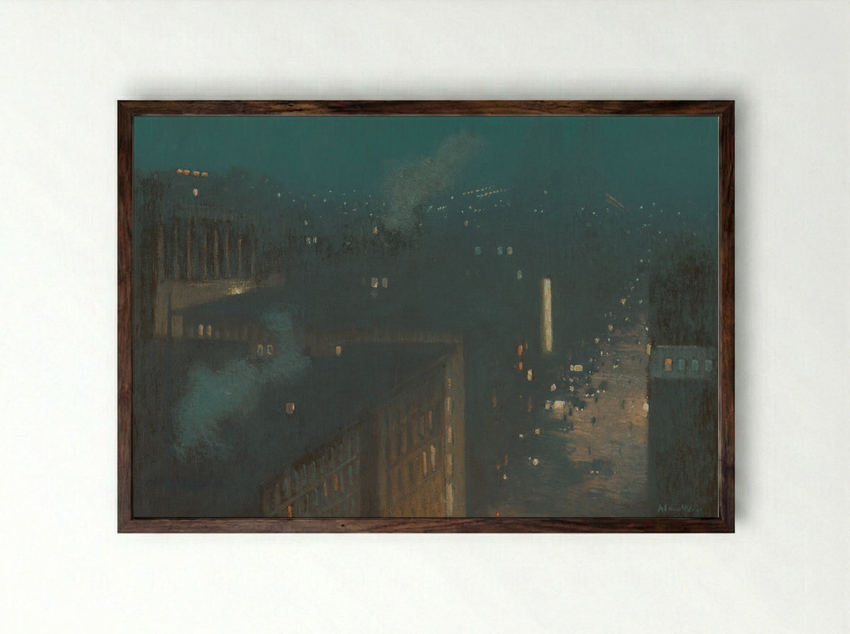 The Bridge Nocturne - Julian Alden Weir - Framed Print Dark Wood