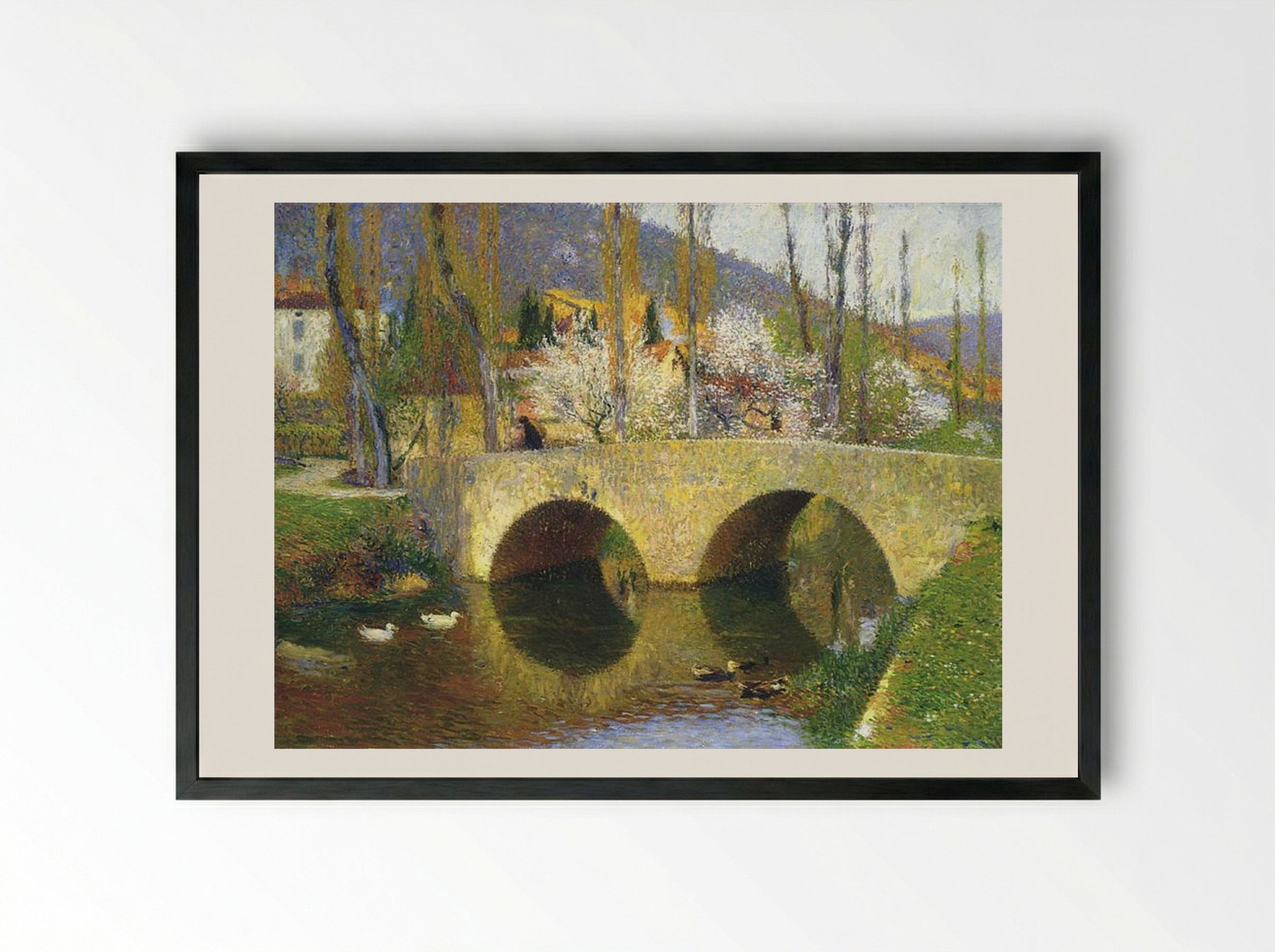 The Bridge at Labastide du Vert in Spring - Henri Martin - Framed Print Black