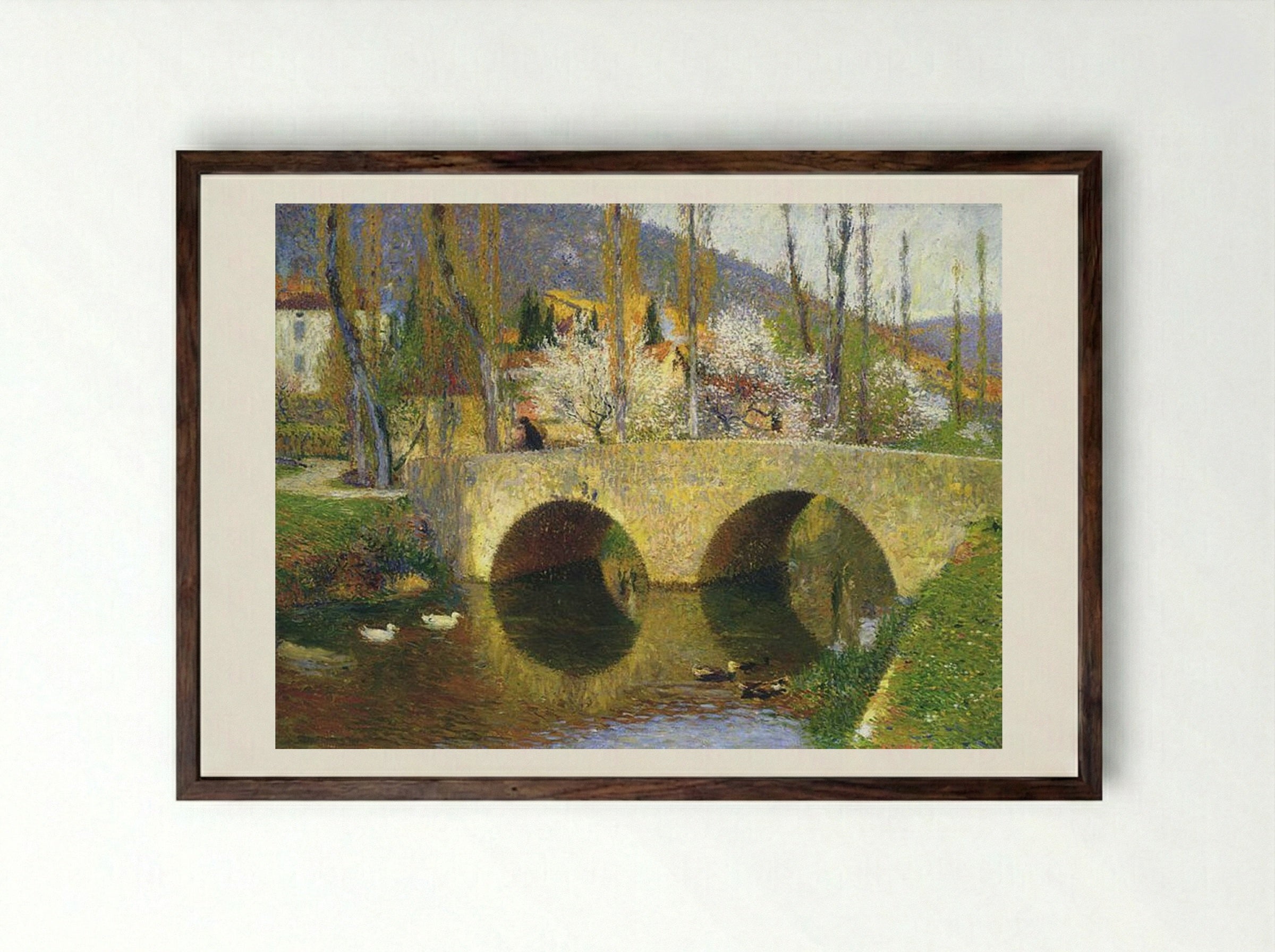 The Bridge at Labastide du Vert in Spring - Henri Martin - Framed Print Dark Wood