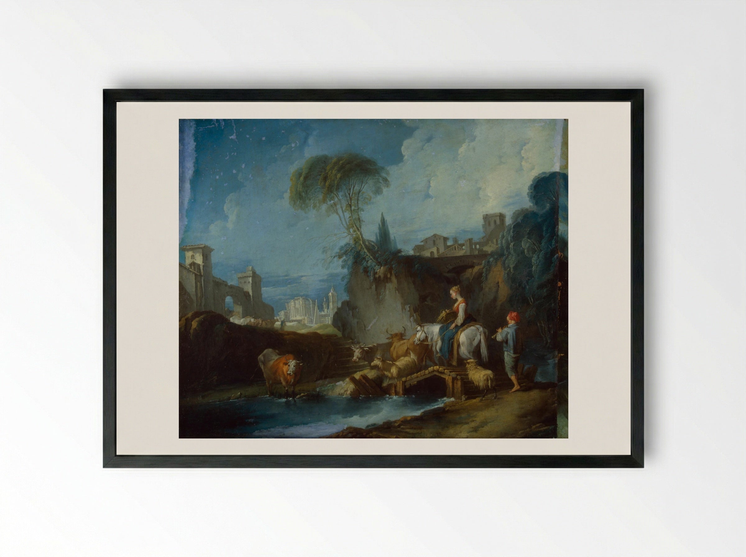 The Bridge - Francois Boucher - Framed Print Black