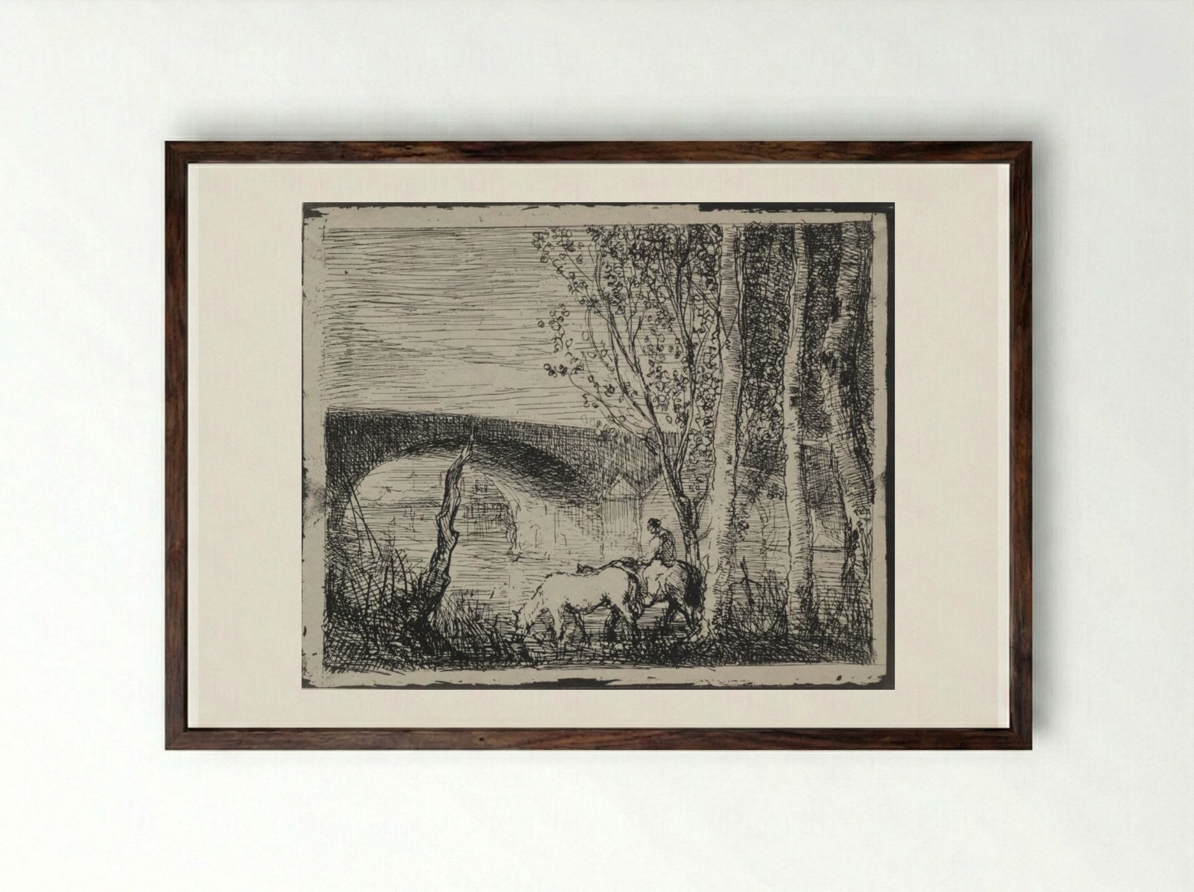The Bridge - Charles François Daubigny - Framed Print Dark Wood