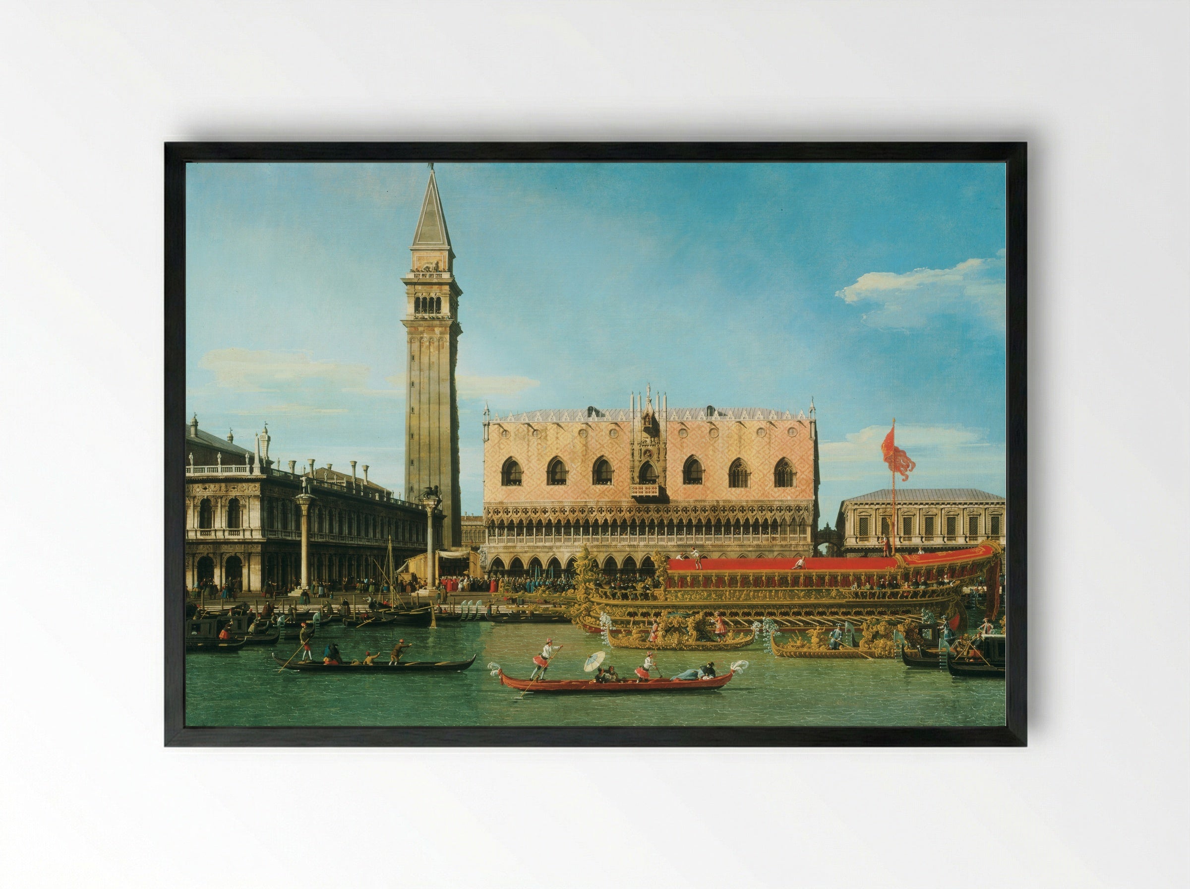 The Bucintoro at the Molo on Ascension Day - Canaletto - Framed Print Black