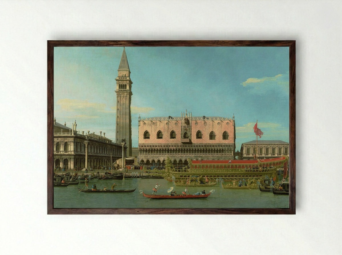 The Bucintoro at the Molo on Ascension Day - Canaletto - Framed Print Dark Wood