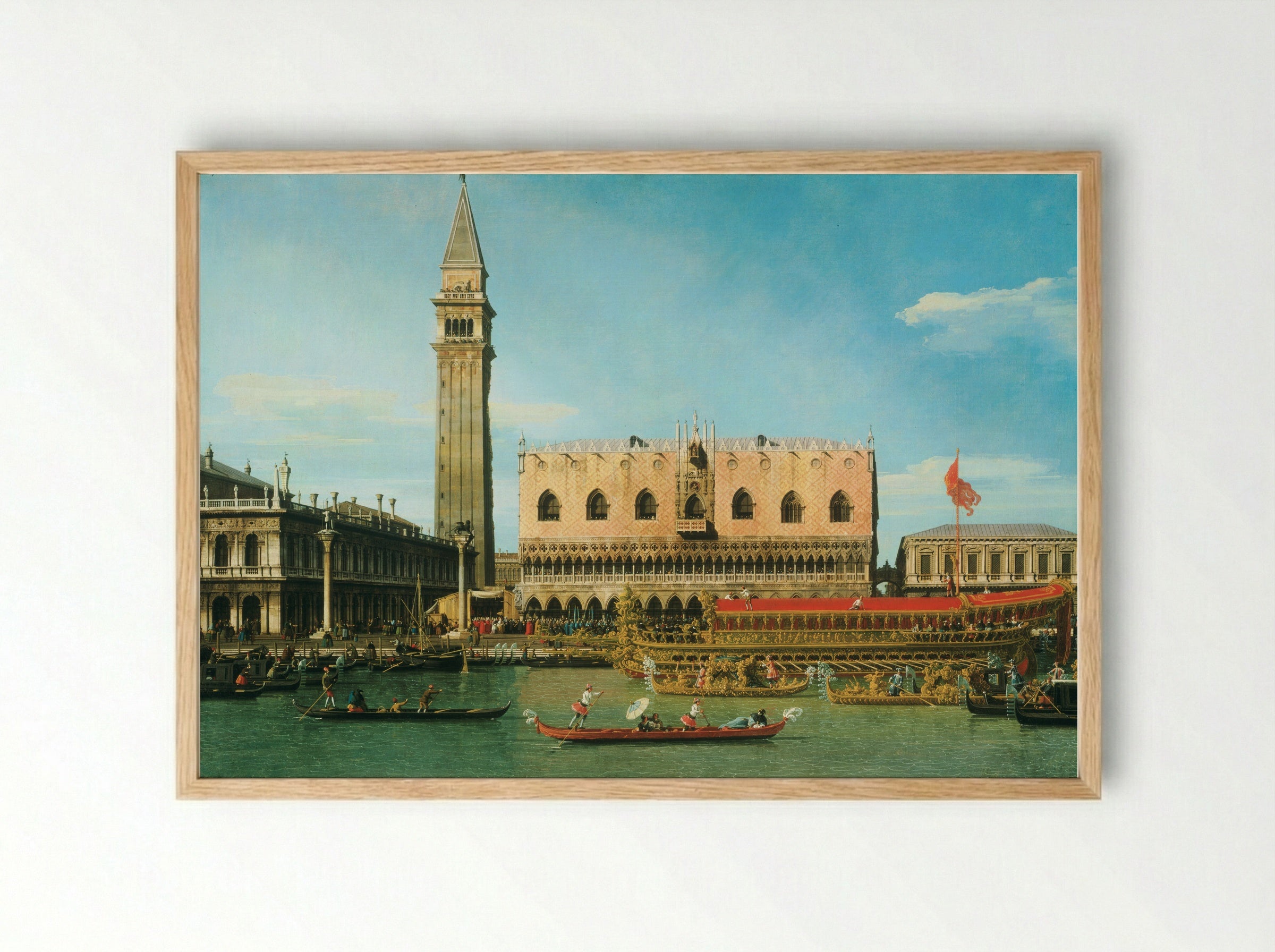 The Bucintoro at the Molo on Ascension Day - Canaletto - Framed Print Wood
