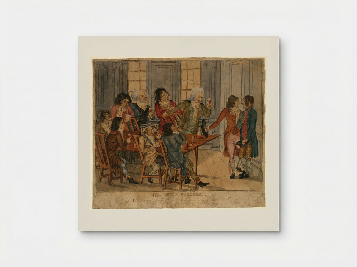 The Buck's Progress I: The Introduction of a Country Lad to a Club of Town Bucks - Washington Allston - Poster