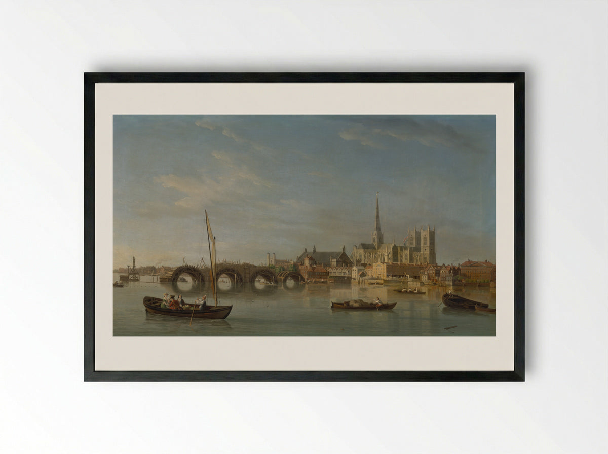 The Building of Westminster Bridge - Samuel Scott - Framed Print Black