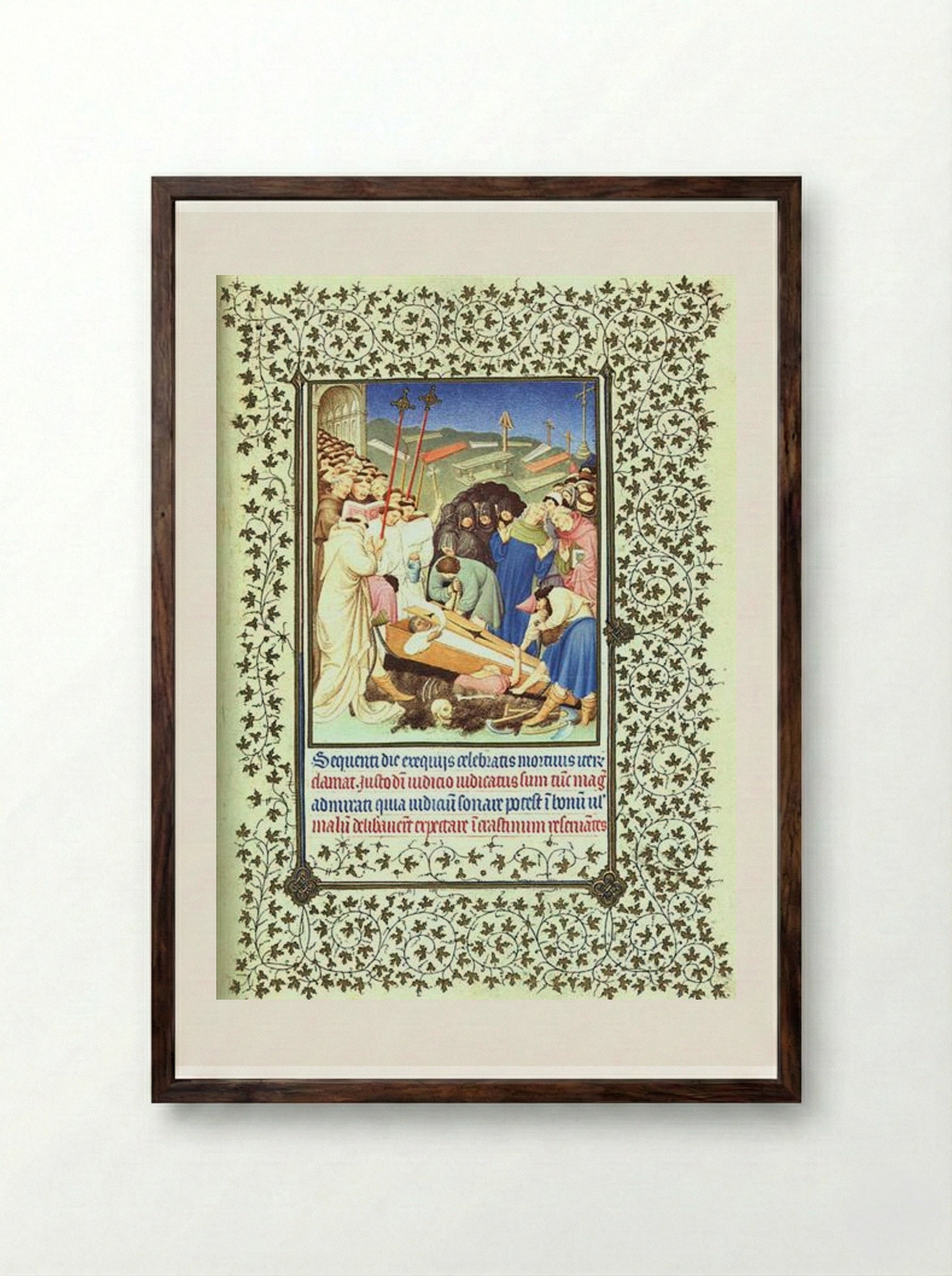 The Burial of Diocrès - Limbourg brothers - Framed Print Dark Wood