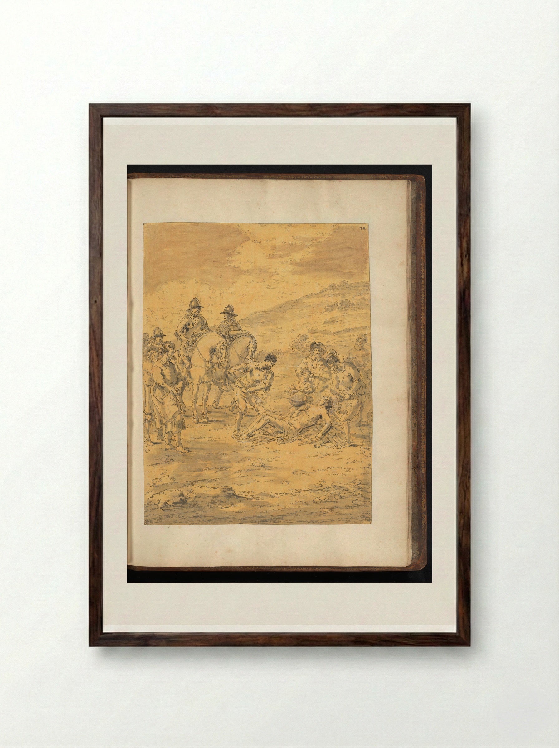 The Burning of Calanus - Leonaert Bramer - Framed Print Dark Wood
