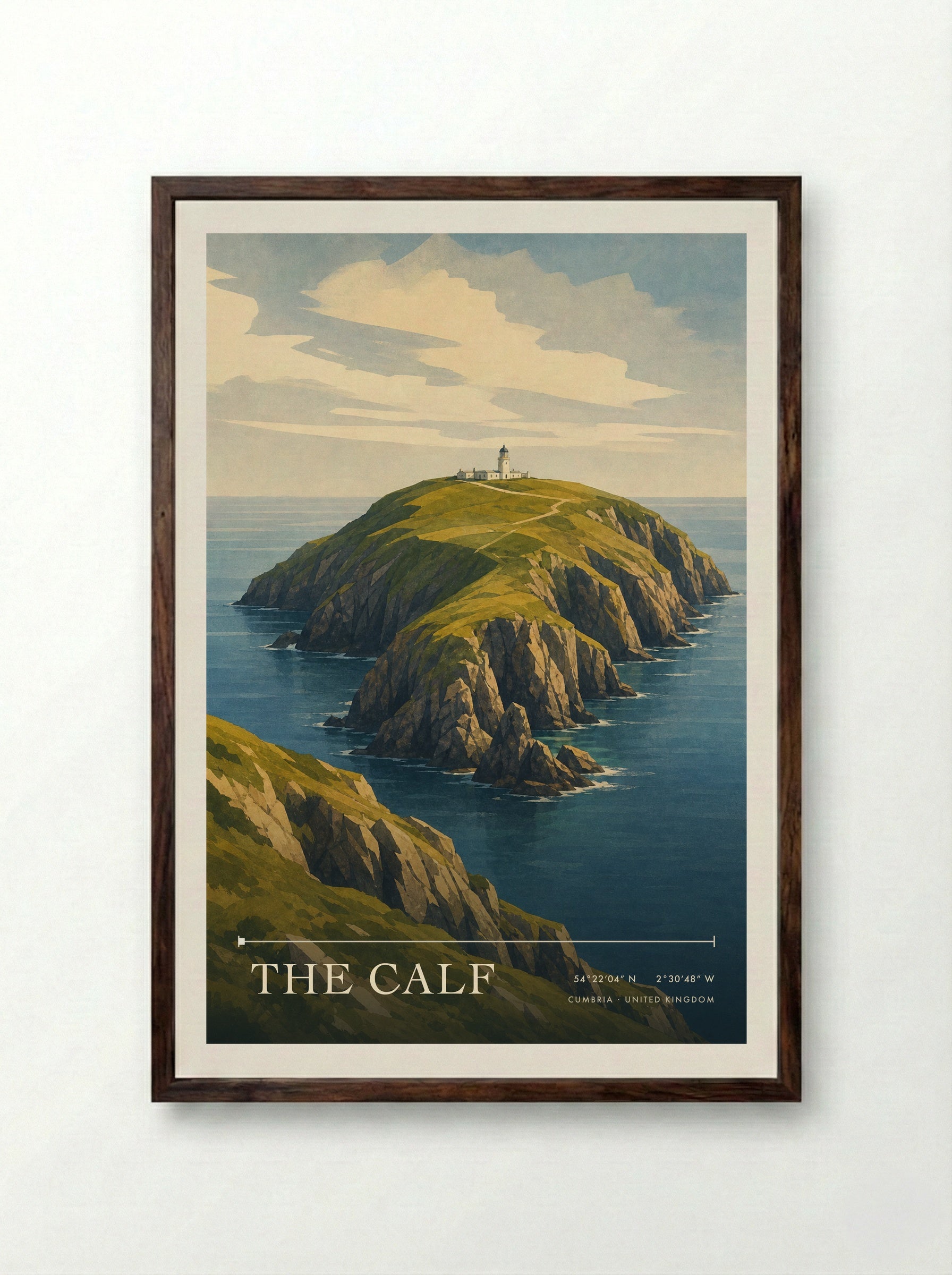 The Calf Cumbria United Kingdom Travel Poster - Framed Print Dark Wood
