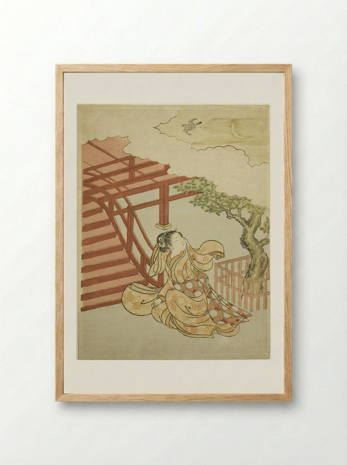 The Call of the Cuckoo from above the Clouds - Suzuki Harunobu - Framed Print Wood