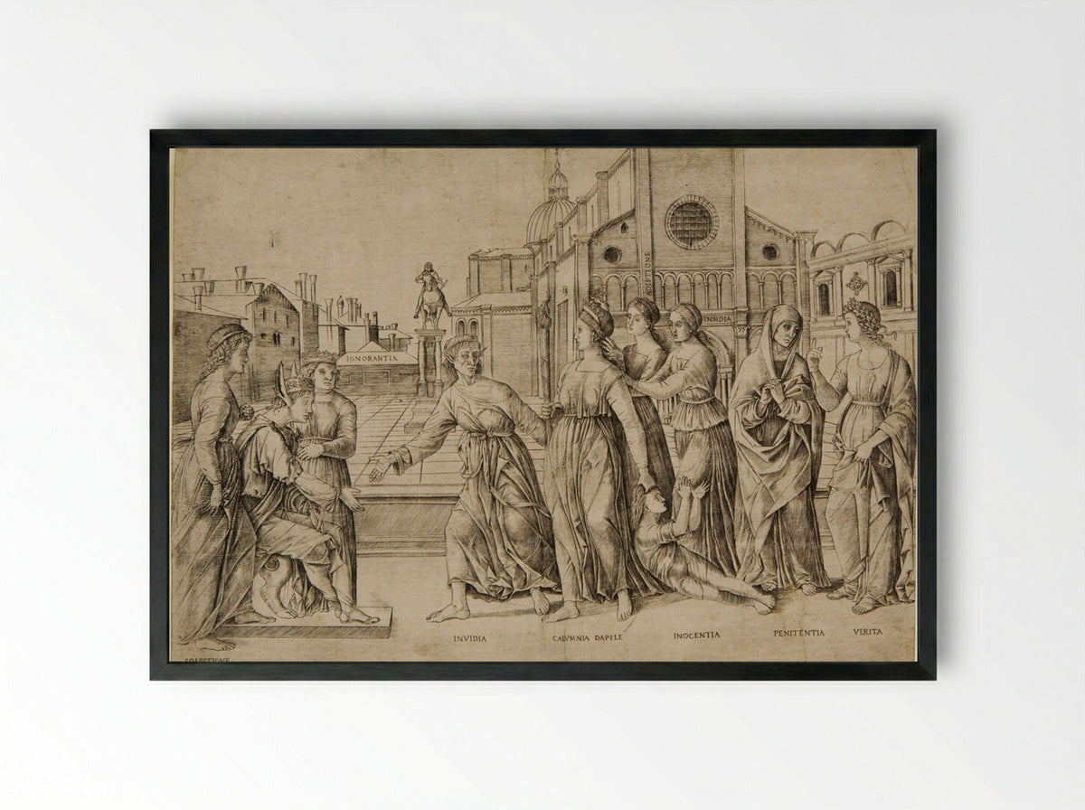 The Calumny of Apelles - Girolamo Mocetto - Framed Print Black