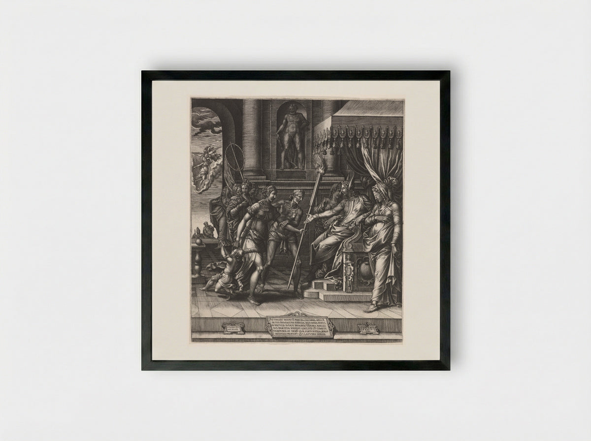 The Calumny of Apelles - Giorgio Ghisi - Framed Print Black