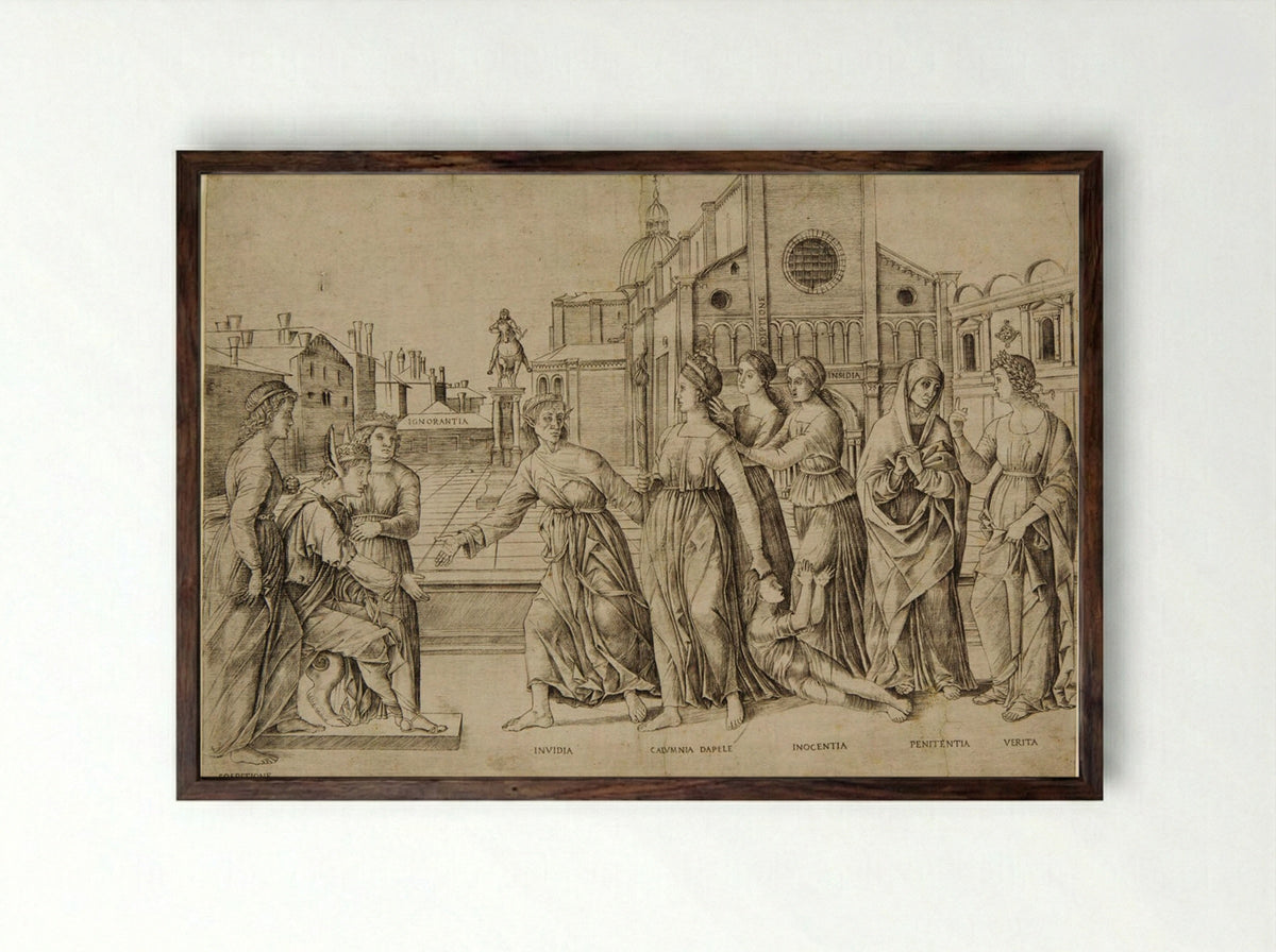 The Calumny of Apelles - Girolamo Mocetto - Framed Print Dark Wood