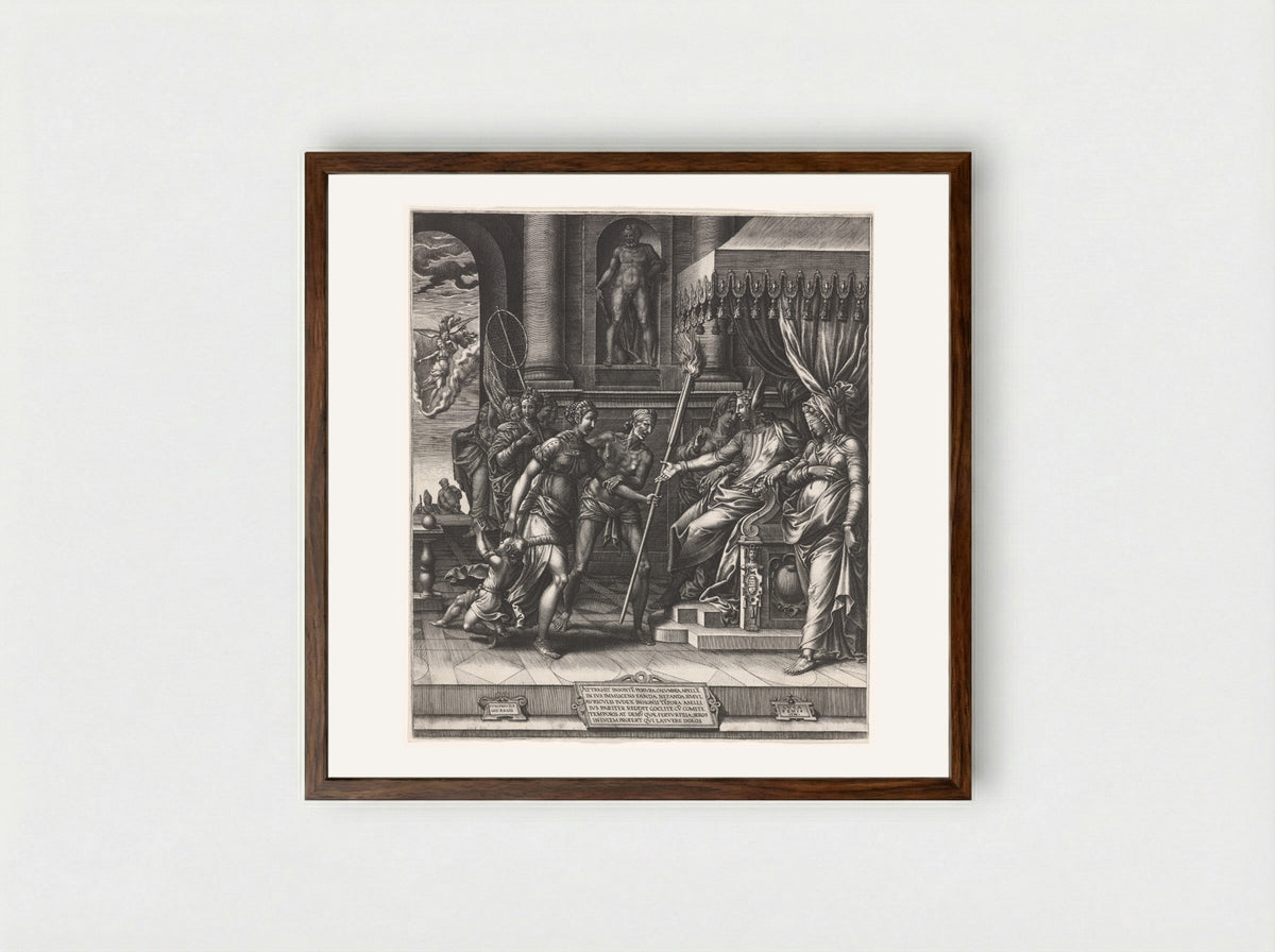 The Calumny of Apelles - Giorgio Ghisi - Framed Print Dark Wood