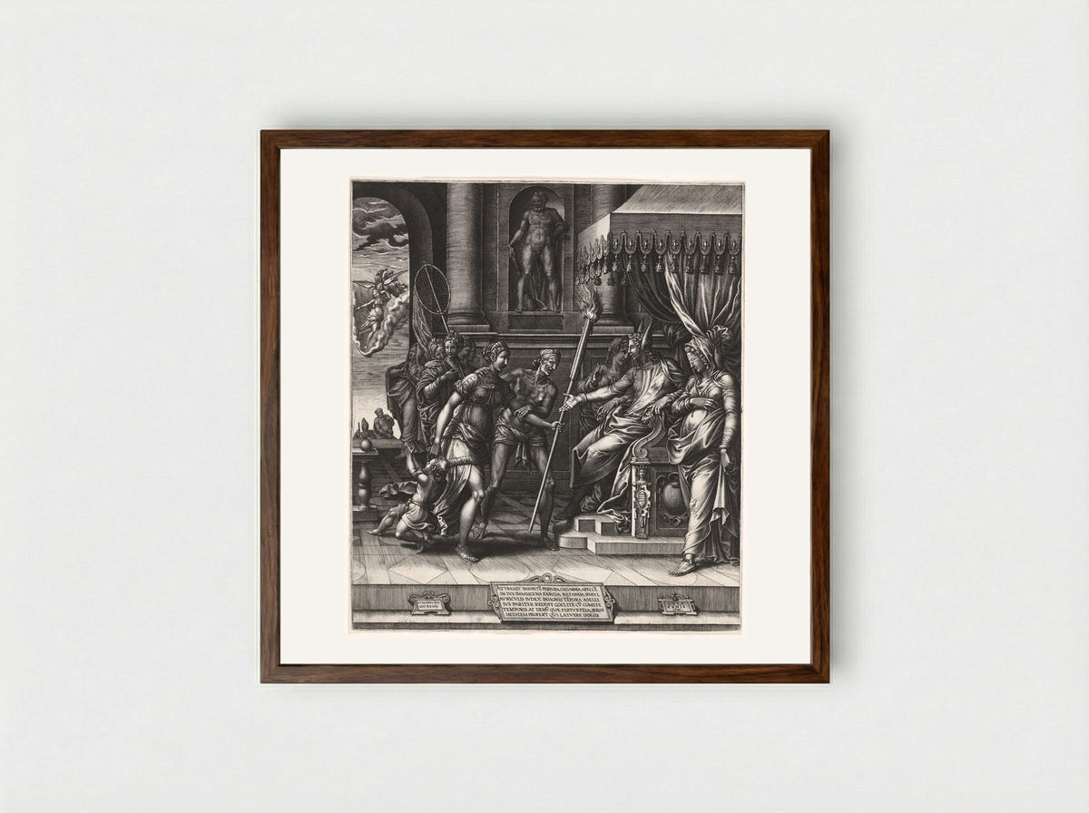 The Calumny of Apelles - Giorgio Ghisi - Framed Print Dark Wood