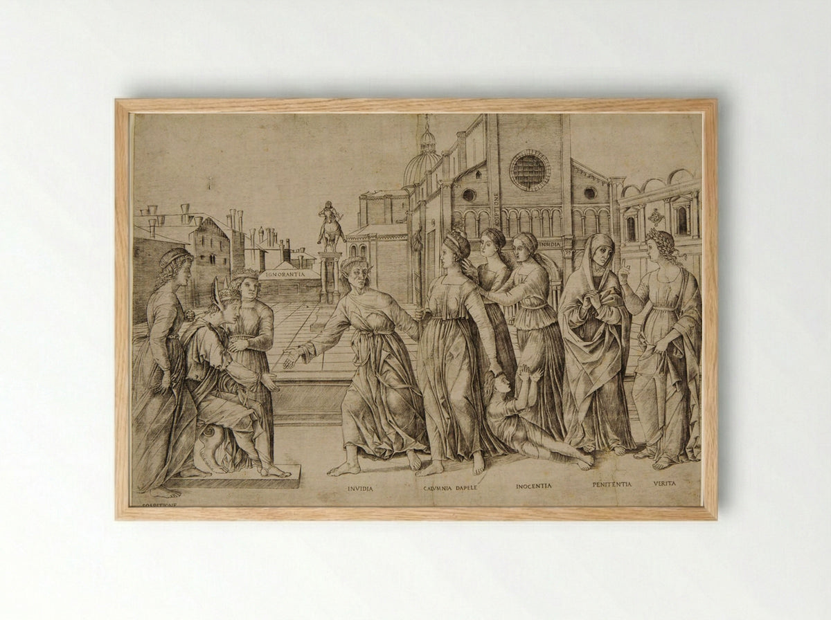 The Calumny of Apelles - Girolamo Mocetto - Framed Print Wood