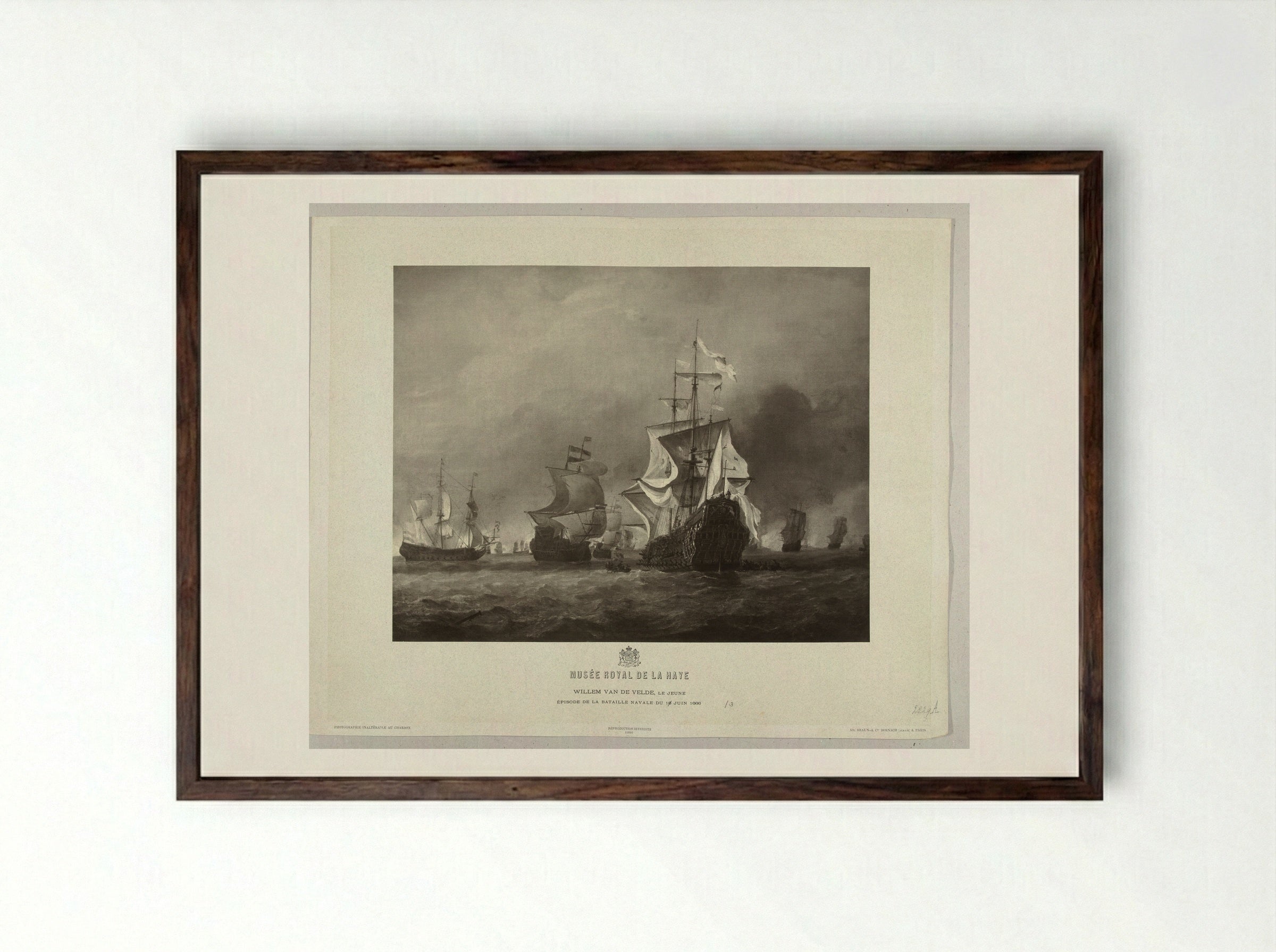 The Capture of the Royal Prince - Adolphe Braun & Cie. - Framed Print Dark Wood