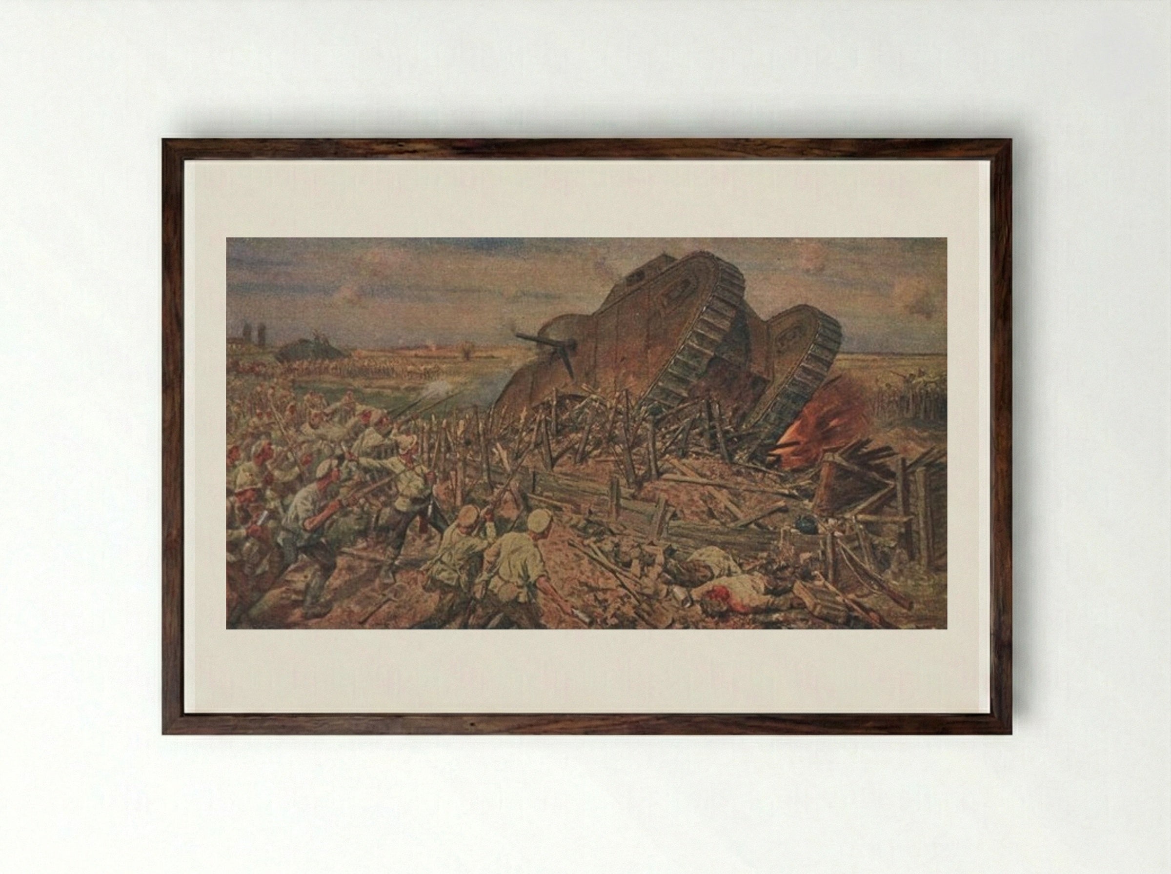 The Capturing of a Tank near Kakhovka - Ivan Vladimirov - Framed Print Dark Wood