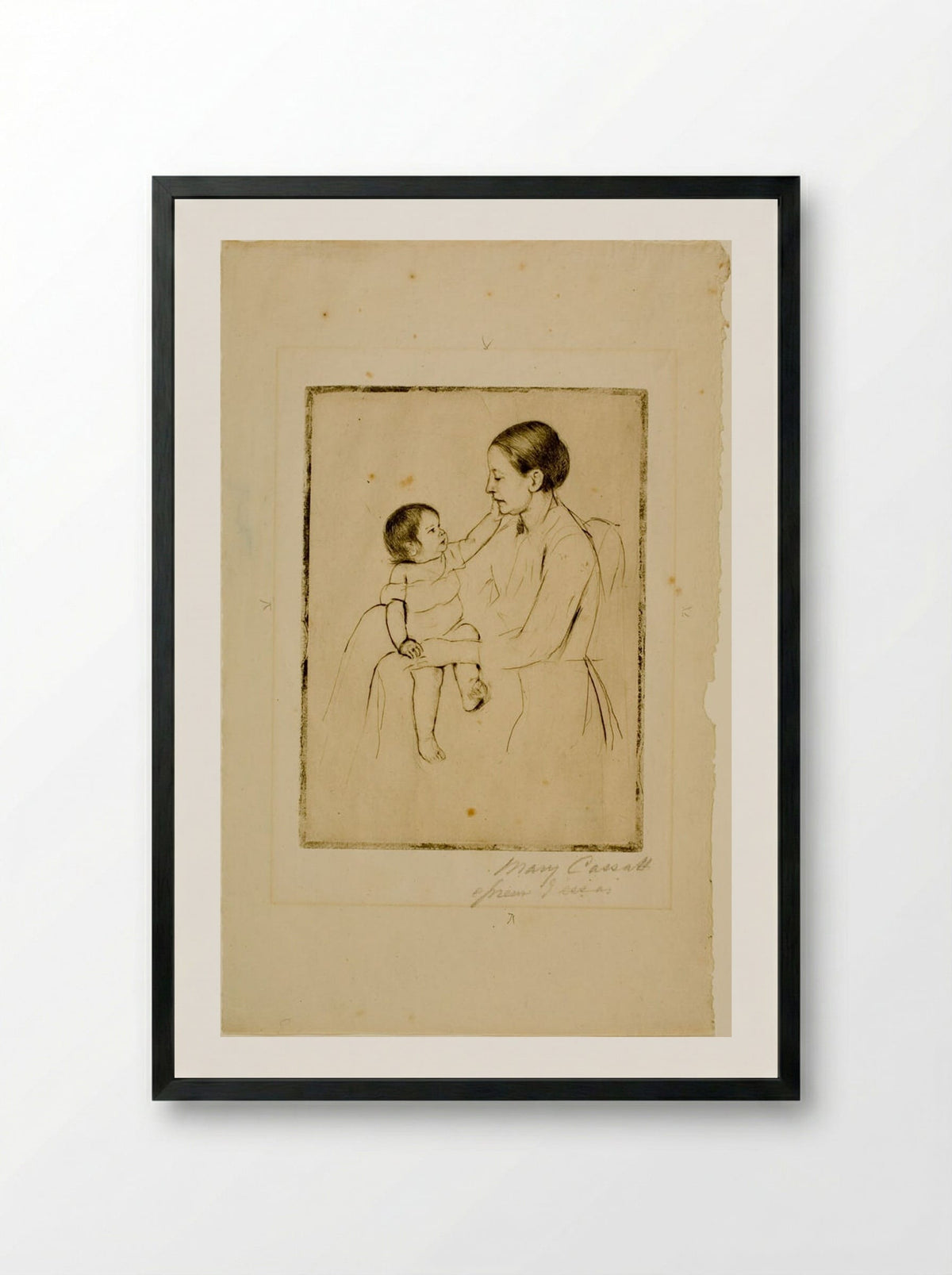 The Caress - Mary Cassatt - Framed Print Black