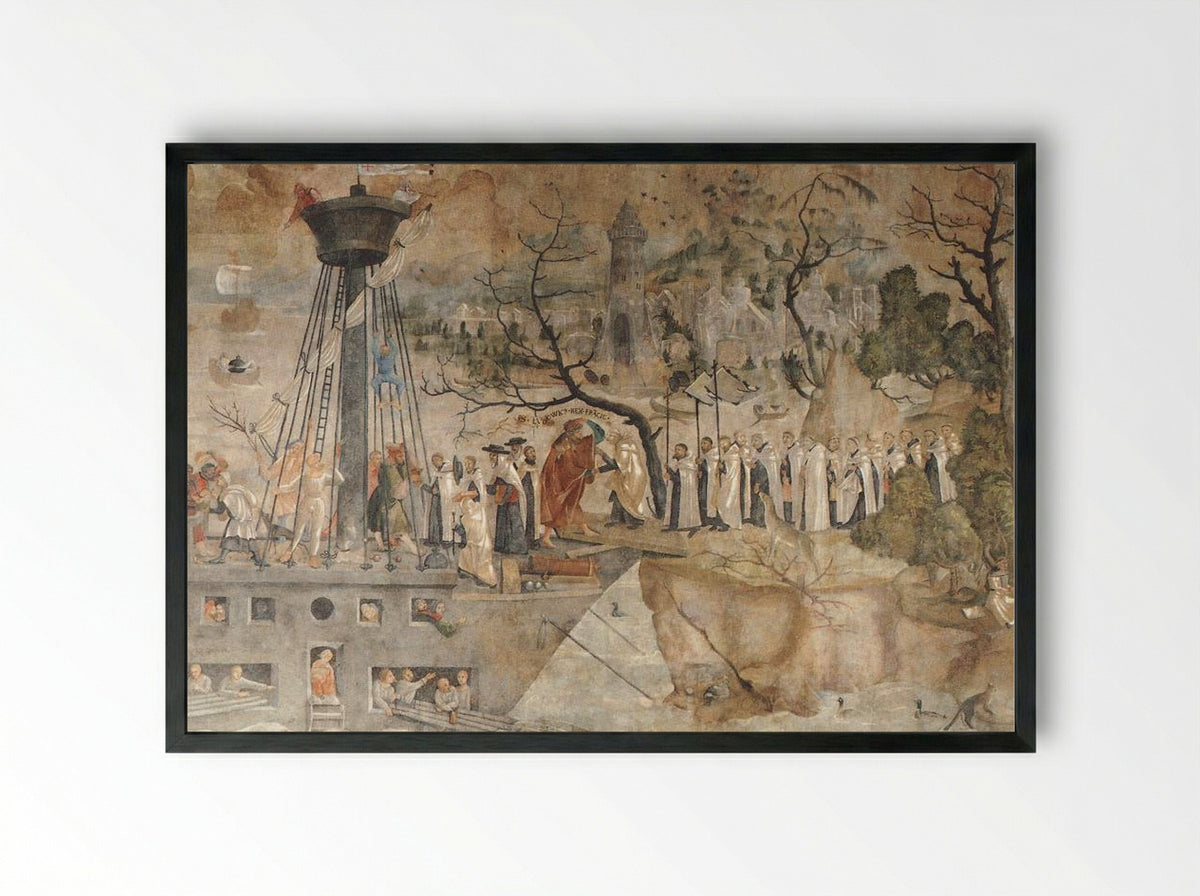 The Carmelites and King St. Louis in 1248 - Jerg Ratgeb - Framed Print Black
