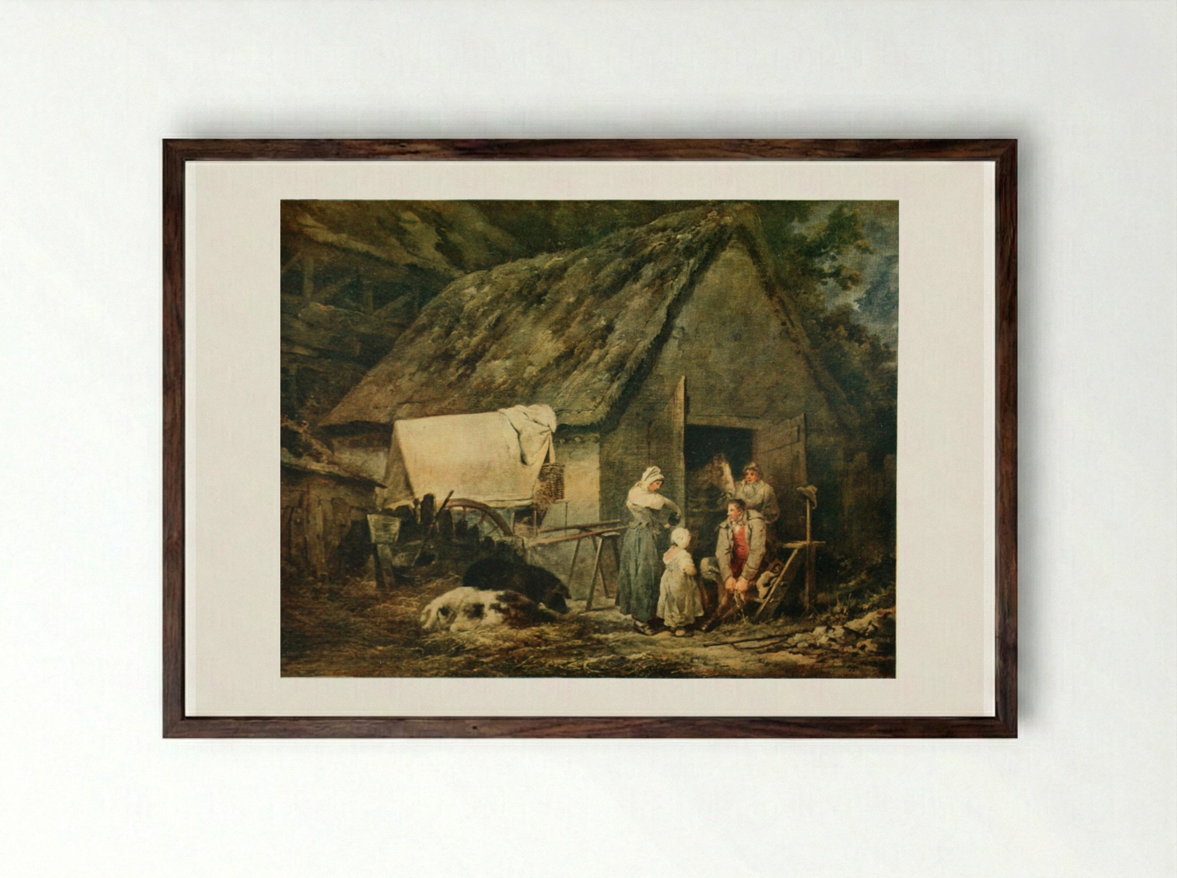 The Carrier Preparing to Set Out - George Morland - Framed Print Dark Wood