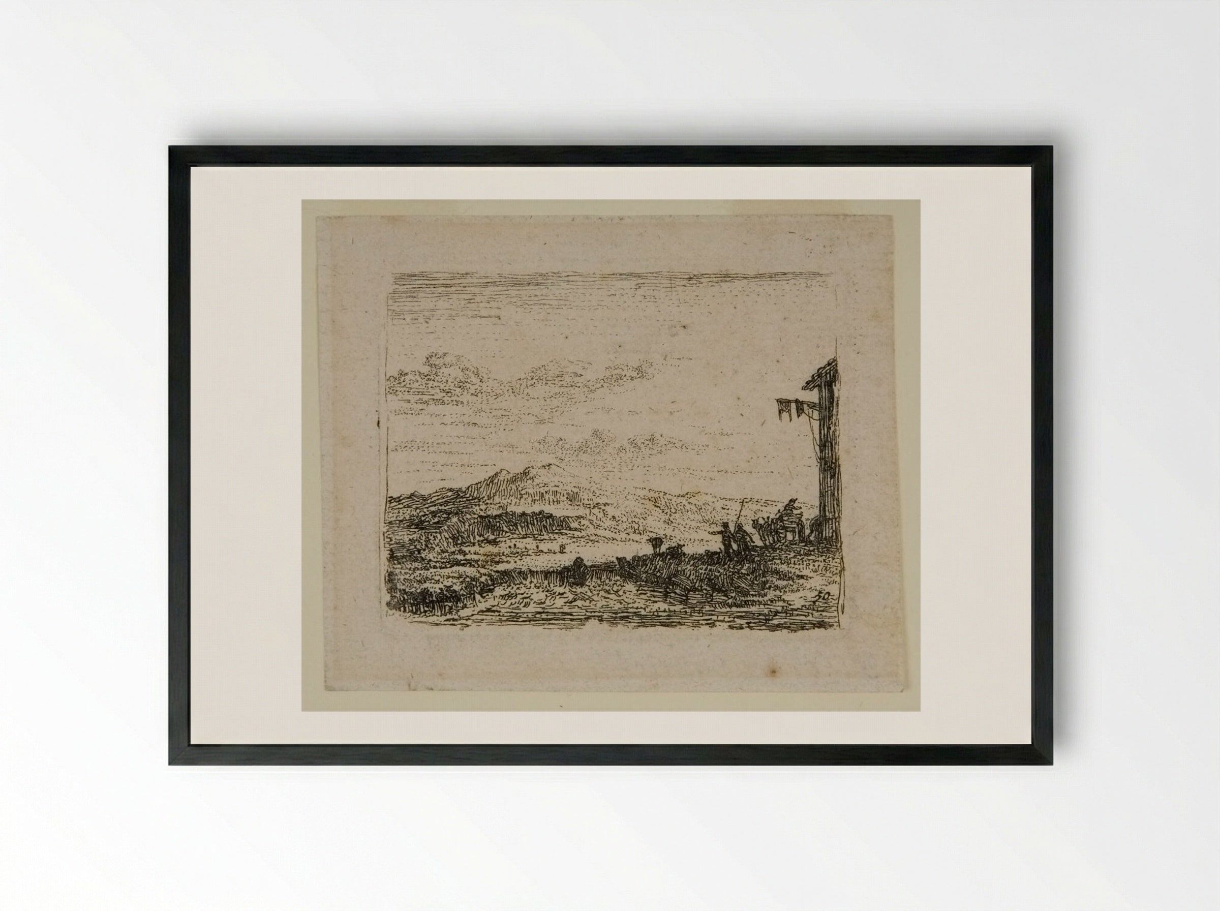The Cart in Front of the Inn - Louis Dujardin - Framed Print Black