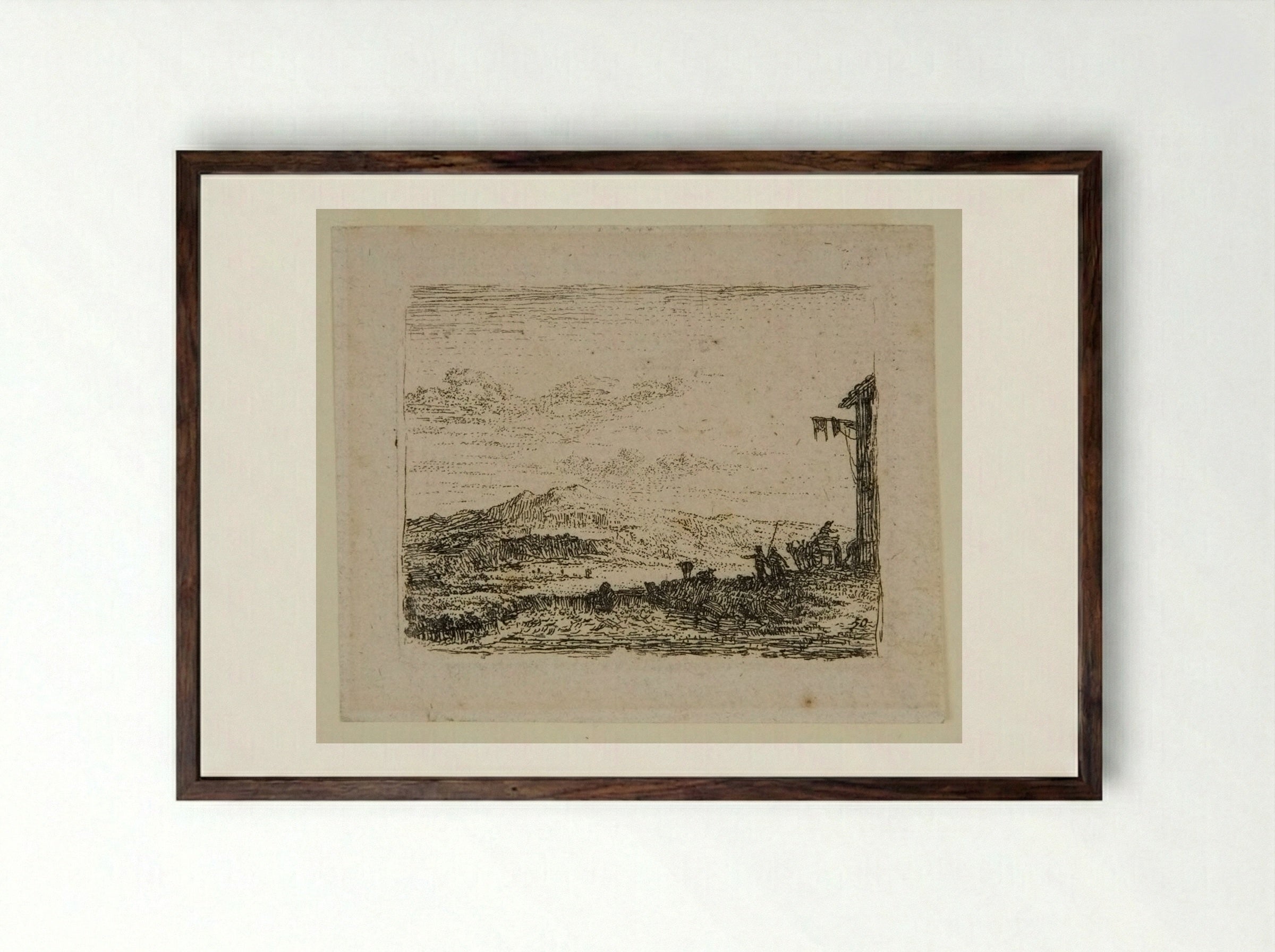 The Cart in Front of the Inn - Louis Dujardin - Framed Print Dark Wood