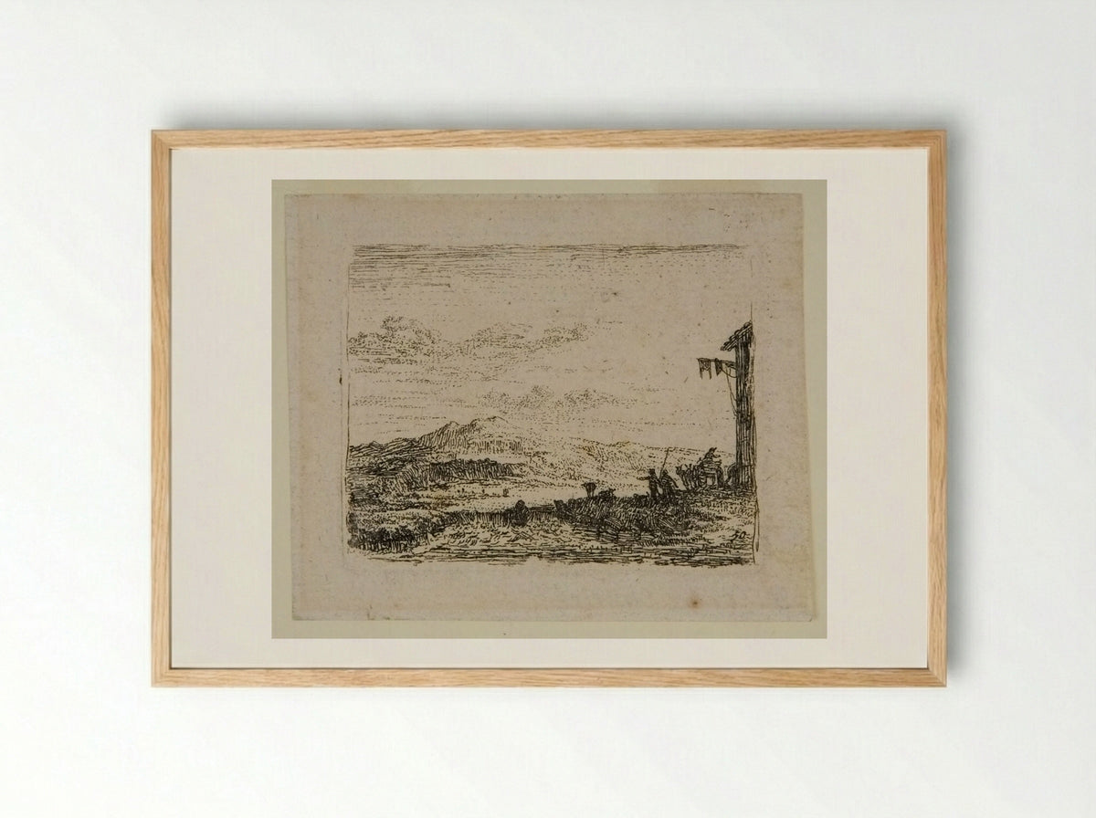 The Cart in Front of the Inn - Louis Dujardin - Framed Print Wood