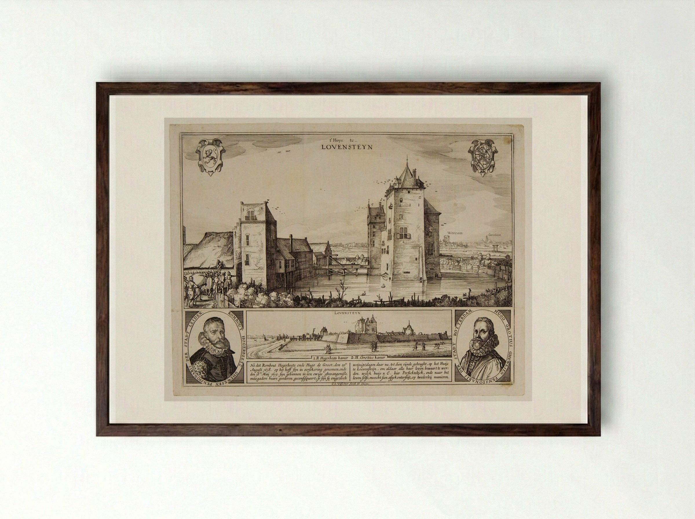 The Castle of Loevesteyn - Claes Jansz. Visscher - Framed Print Dark Wood