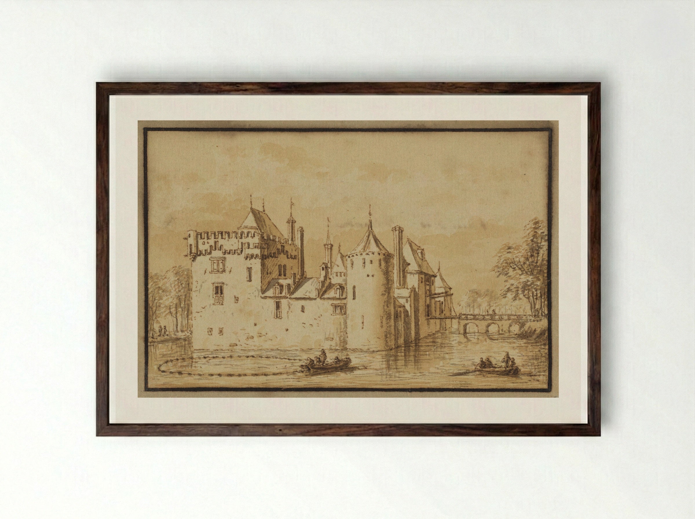 The Castle of Schagen - Abraham Rademaker - Framed Print Dark Wood
