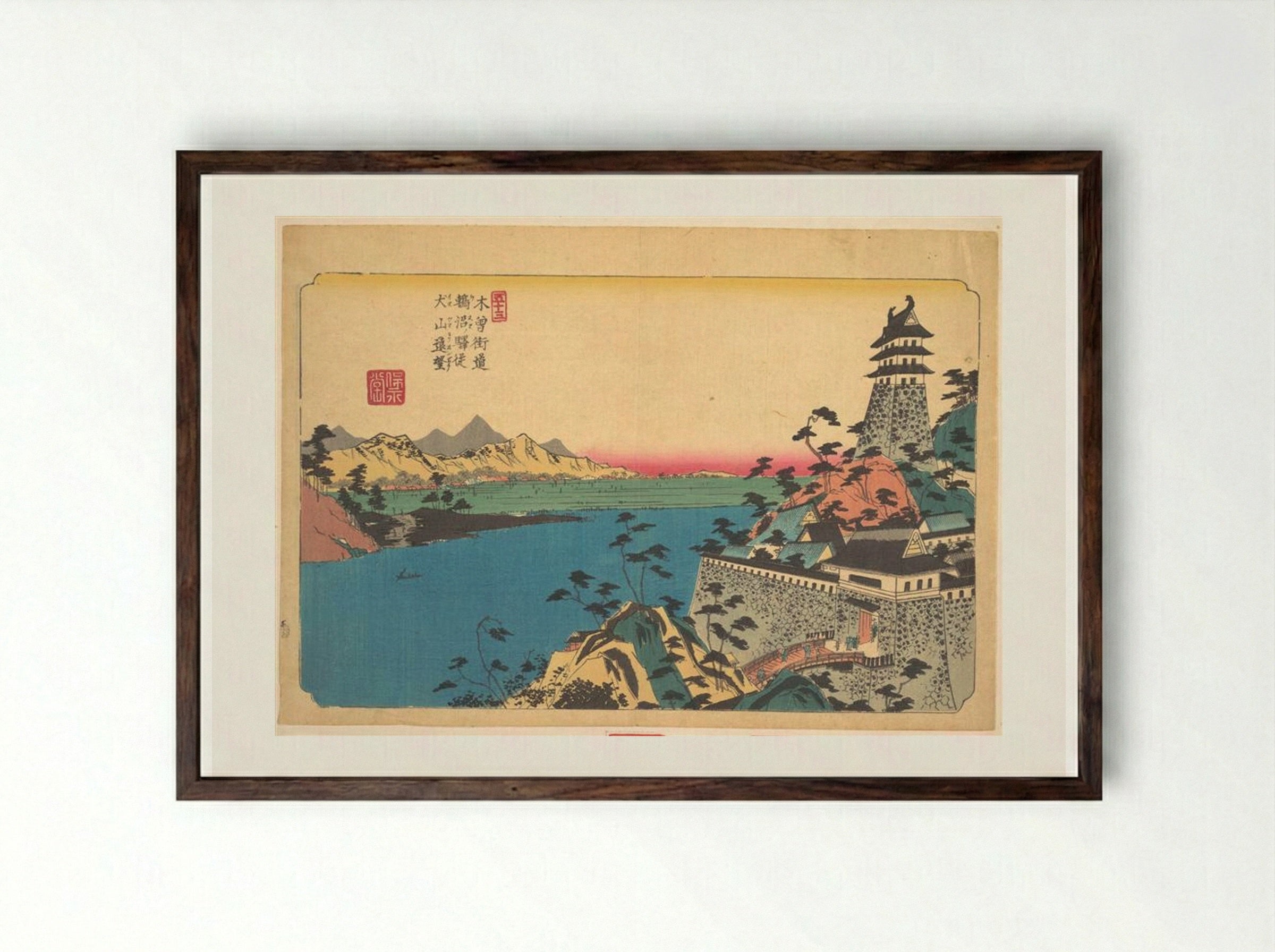 The Castle of Unuma - Keisai Eisen - Framed Print Dark Wood