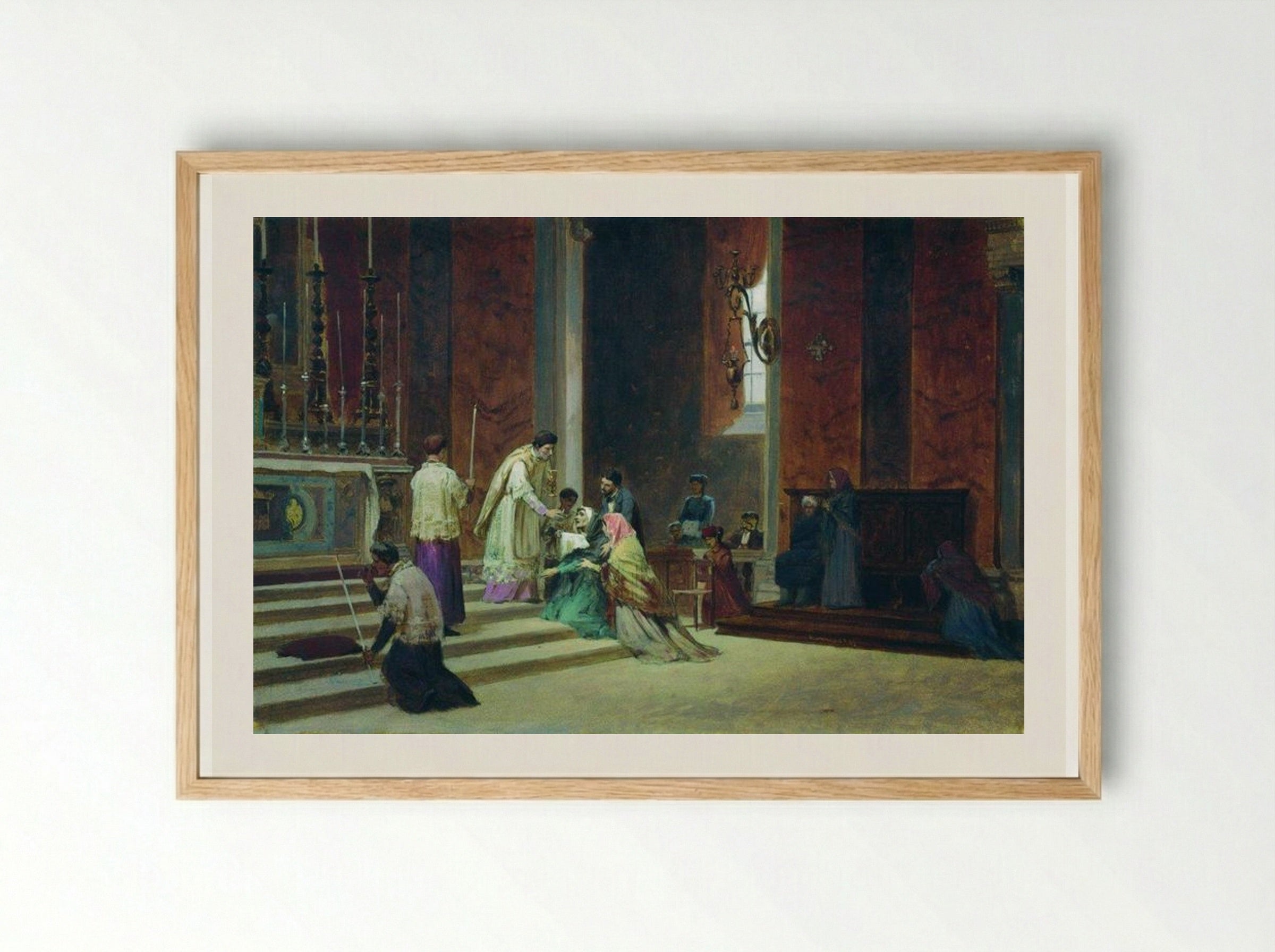 The Catholic Mass - Fyodor Bronnikov - Framed Print Wood